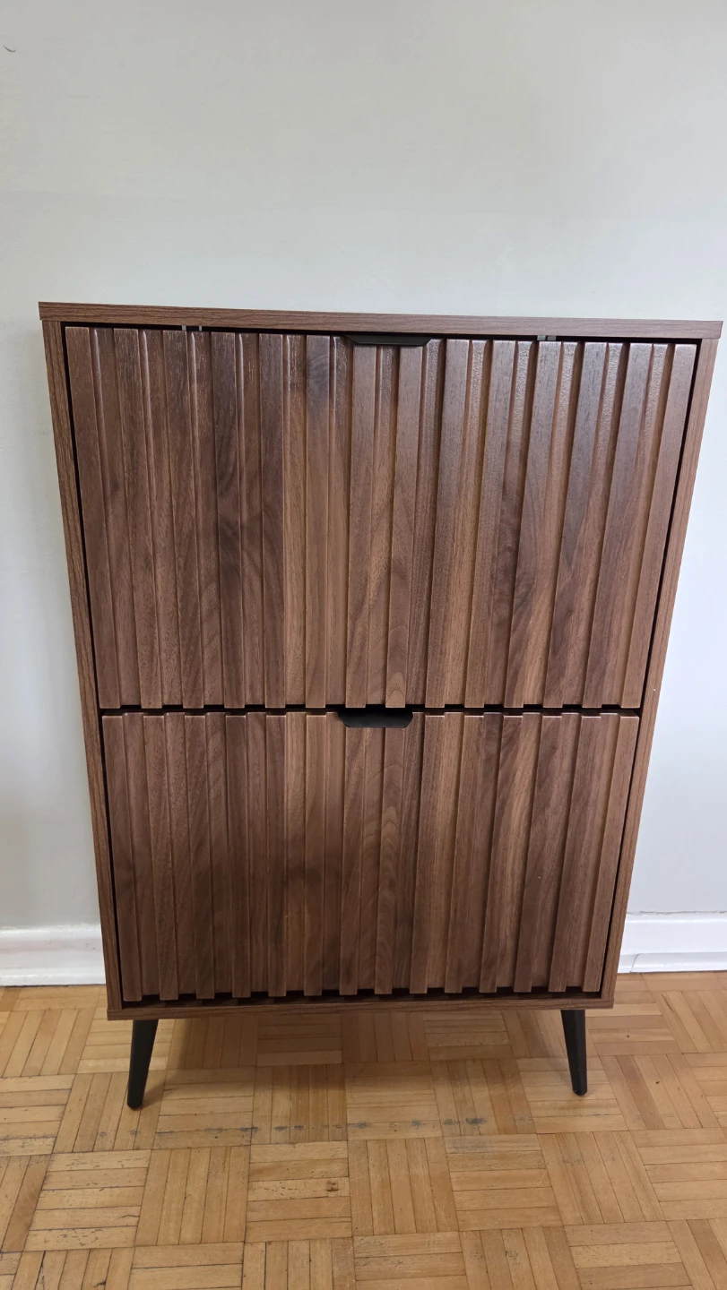 Walnut Shoe Storage Cabinet Storage with 2 Flip Drawers *new - photo 2