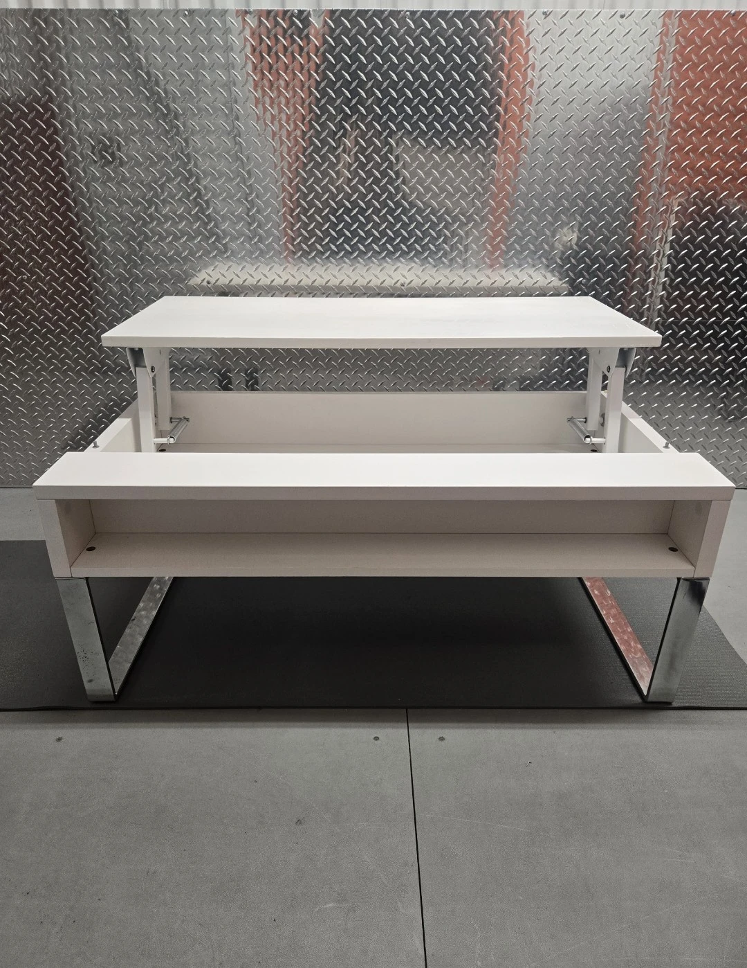 White Gloss Sliding Coffee Table with Hidden Storage
