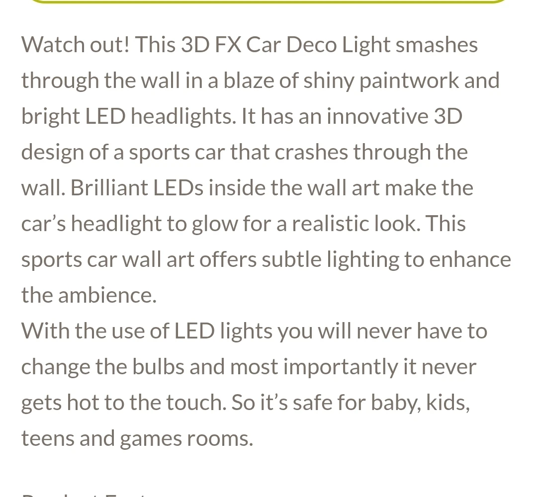 Red Sports Car 3D FX  Wall Light - photo 4