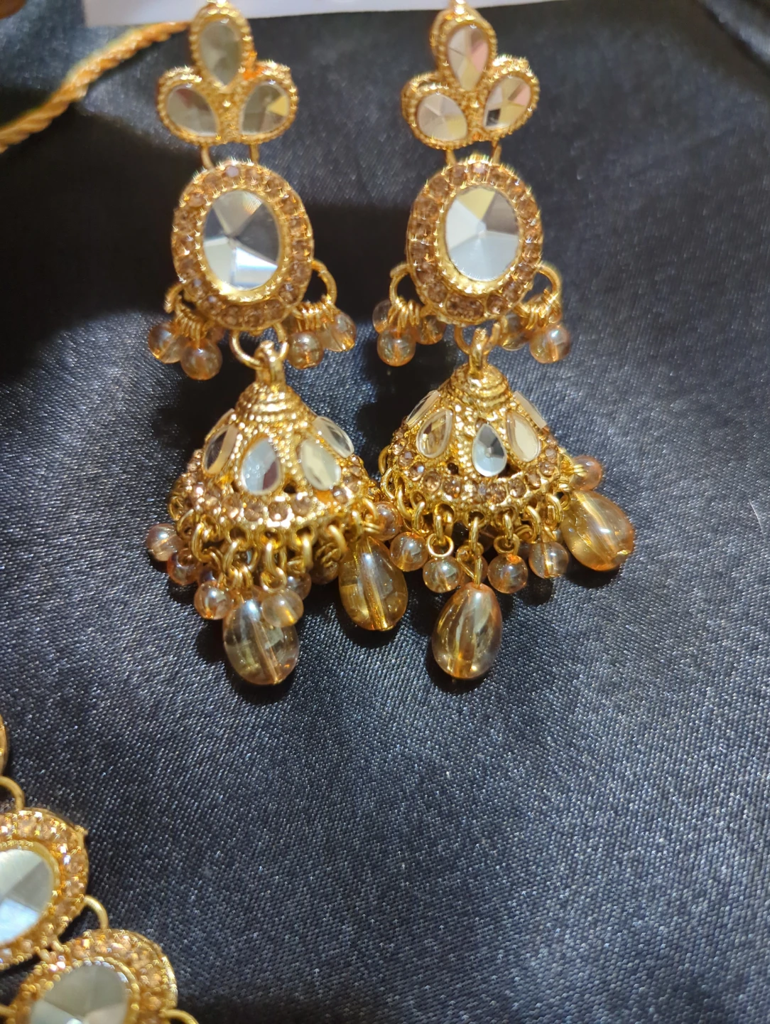 Gold Tone Mirror Jhumka Earring and Necklace Set - photo 2