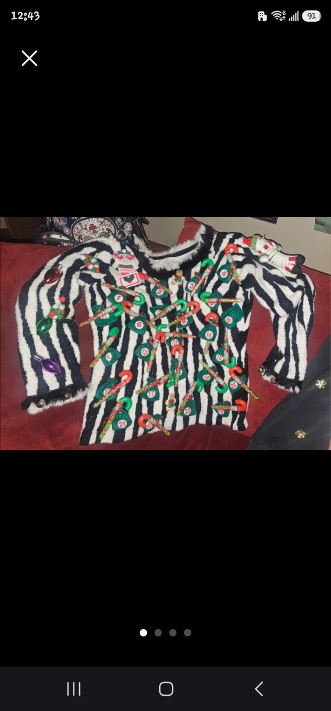 Fuzzy Black and White Zebra Print Ugly Christmas Sweater