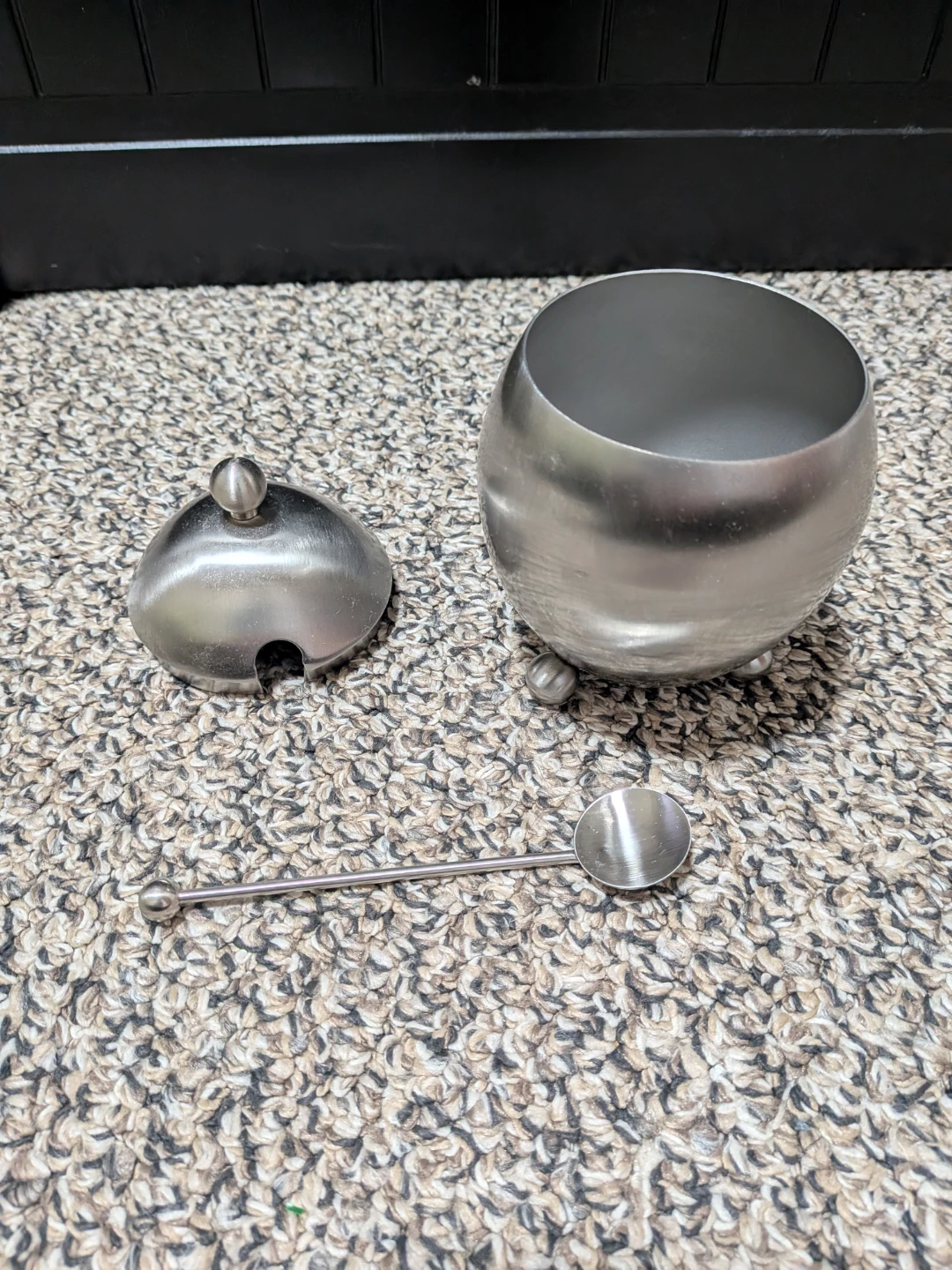 Vintage stainless steel sugar bowl with spoon - photo 3