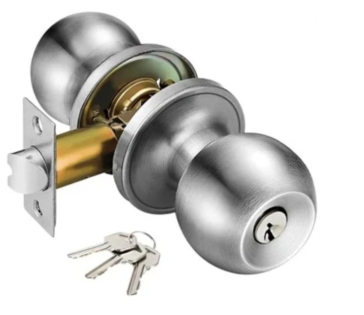 Brushed Nickel Entry Door Knob with Keys