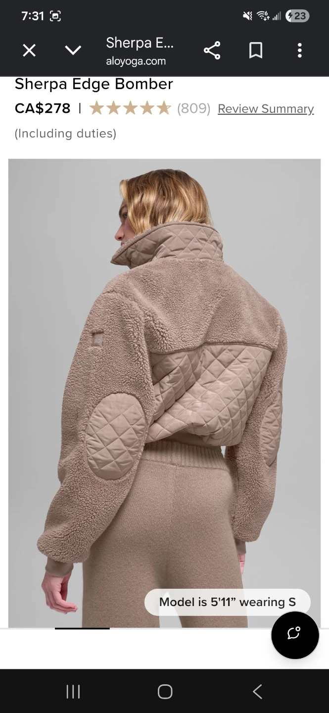 Brand new Alo Yoga Sherpa Edge Bomber Jacket S chai latte color - photo 2