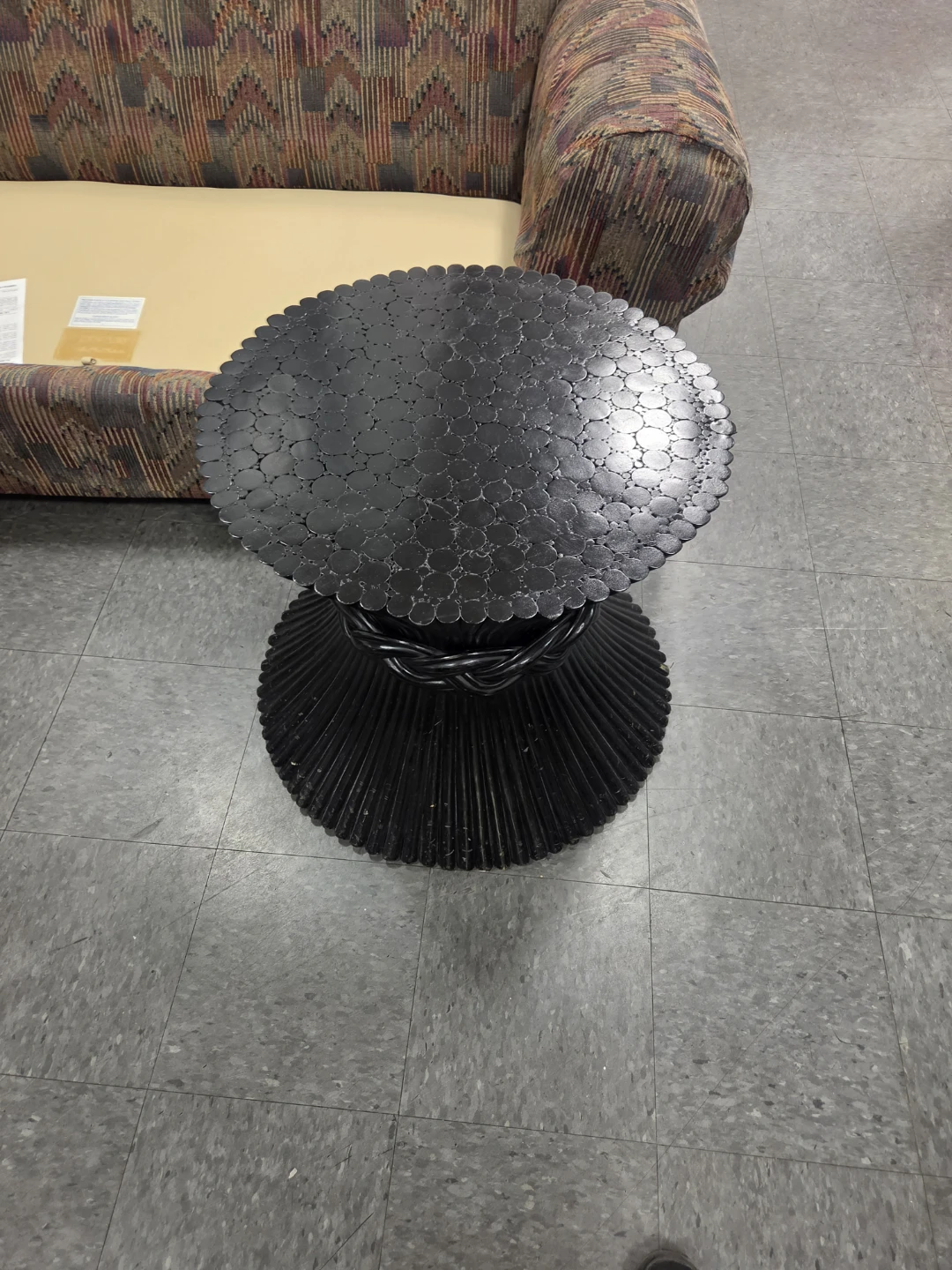 Black Round Woven Side Table