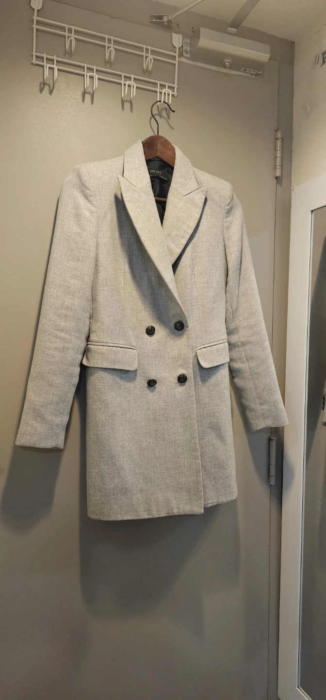 ZARA Basic Double-Breasted Blazer - Light Grey, Size S