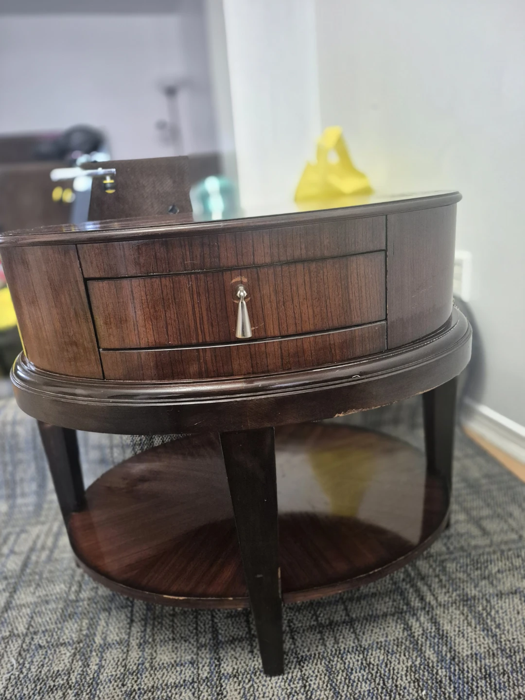 Round wooden side table with drawer - photo 2