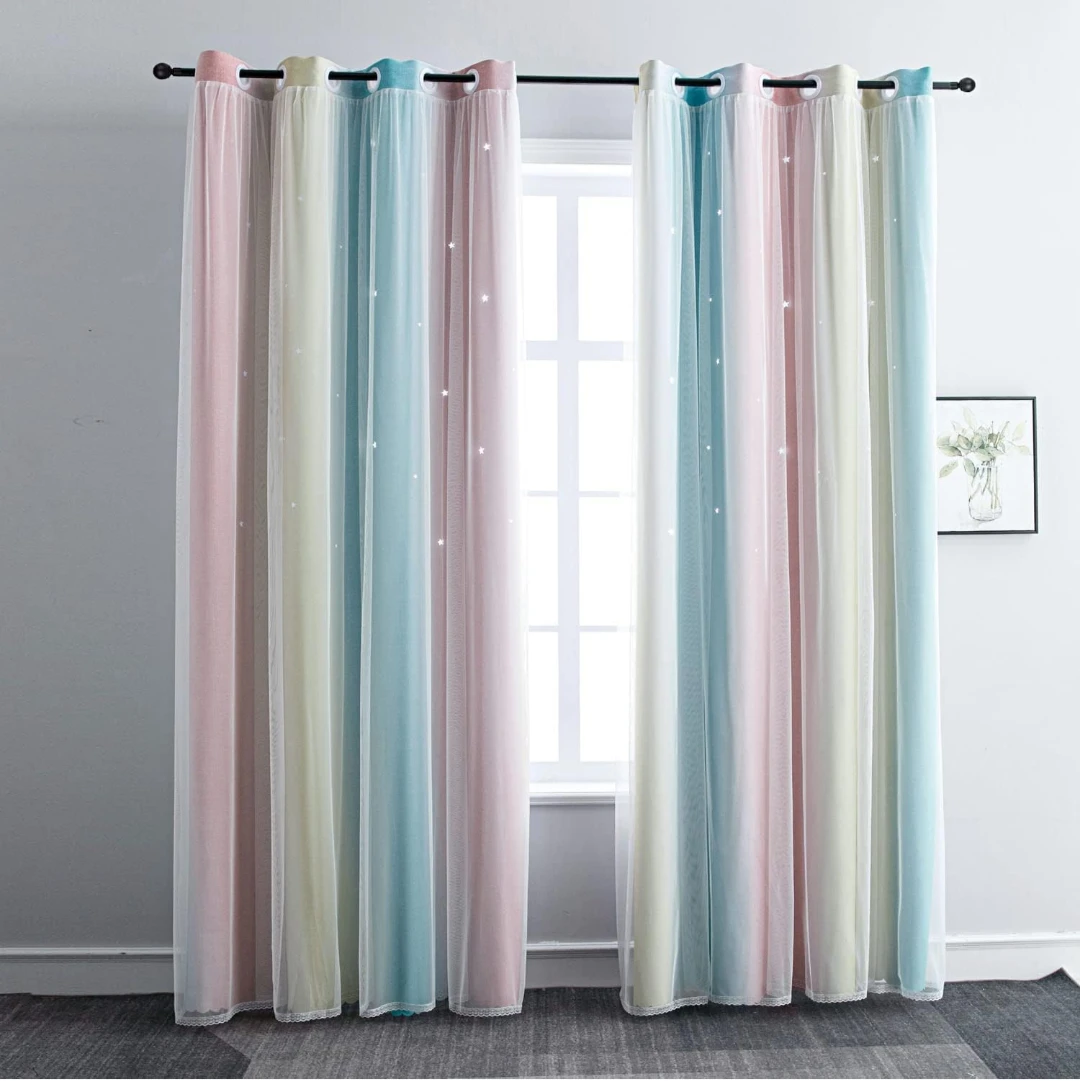 Rainbow Star Blackout Curtains with Sheer Overlay - photo 4