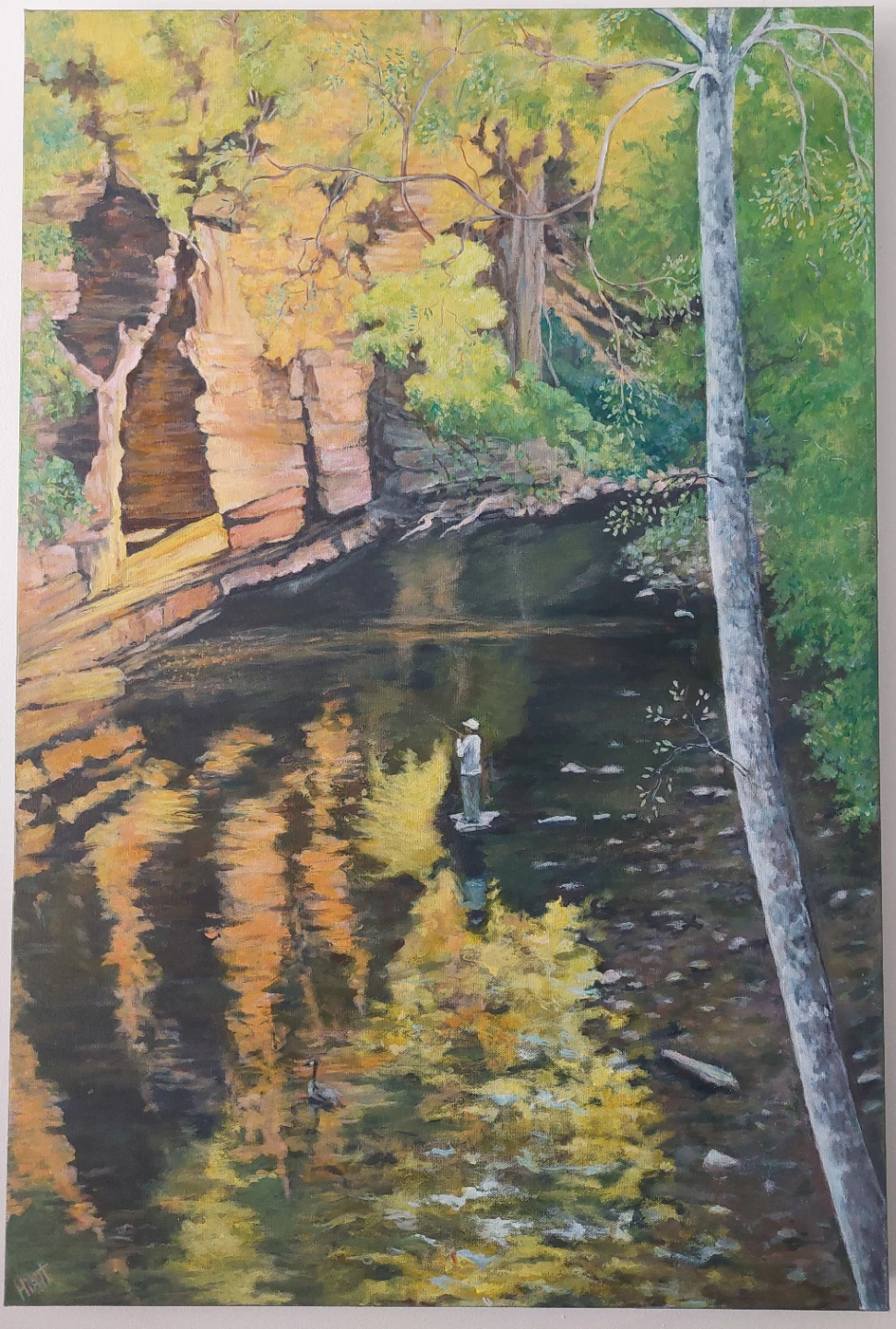 Original Acrylic Painting 24x36. "Rock Creek Fisherman" - photo 3