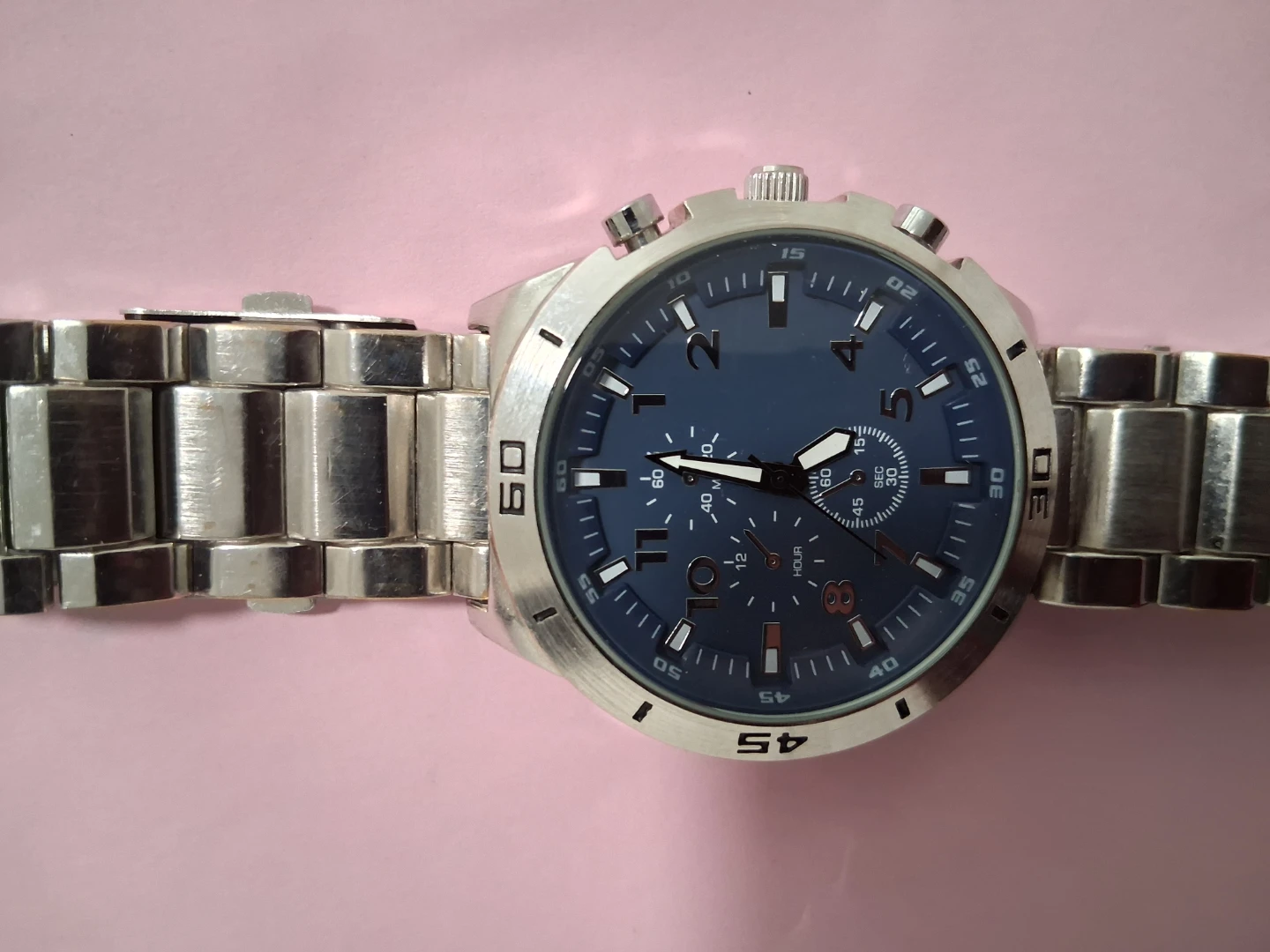 Mens Chronograph Watch with Blue Face