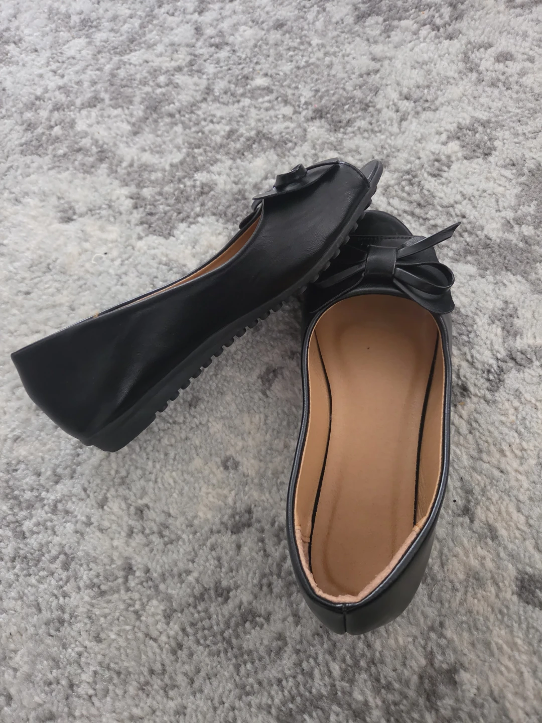 Black Peep-Toe Bow Flats Size 8 - photo 2