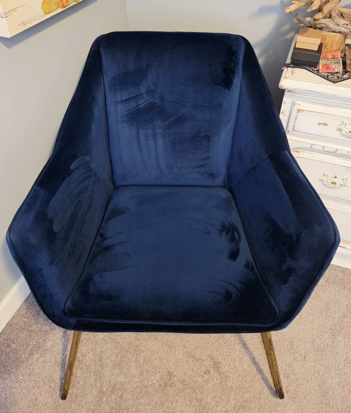 Sapphire Blue Velvet Sectional Sofa with Chair - photo 3