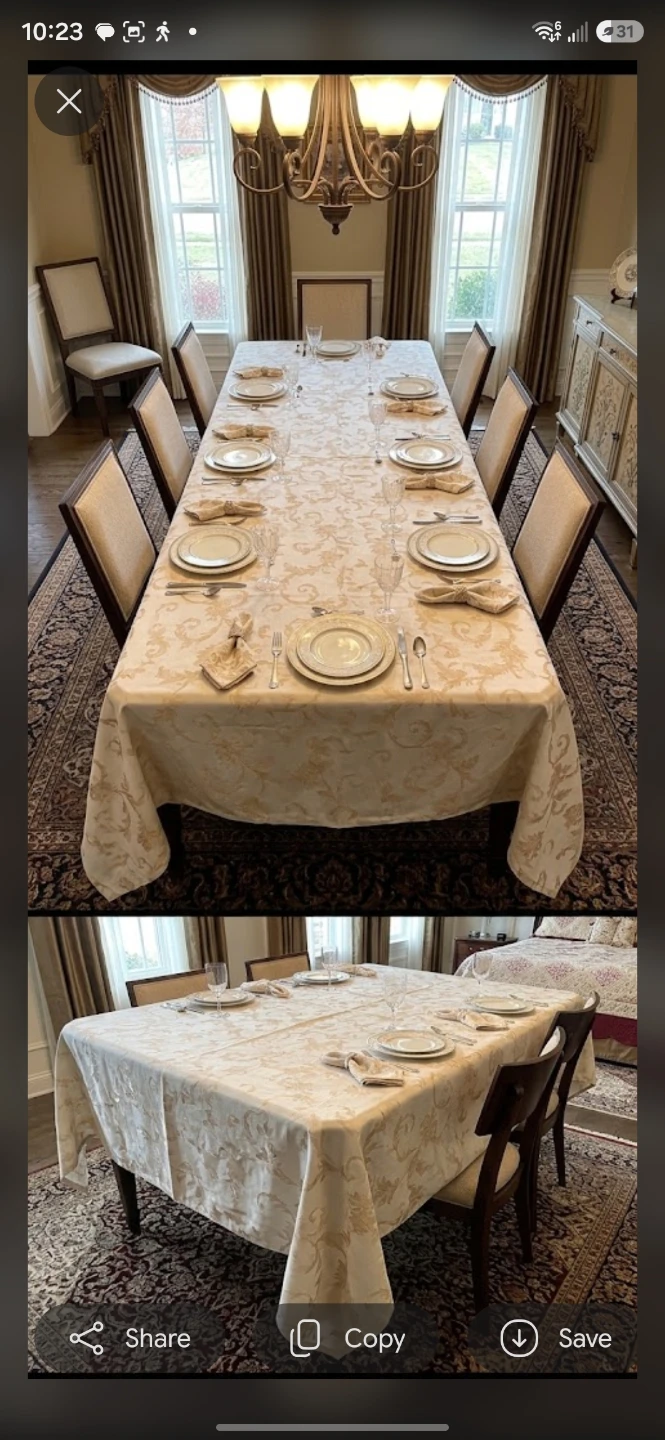 Cream and gold scroll pattern tablecloth