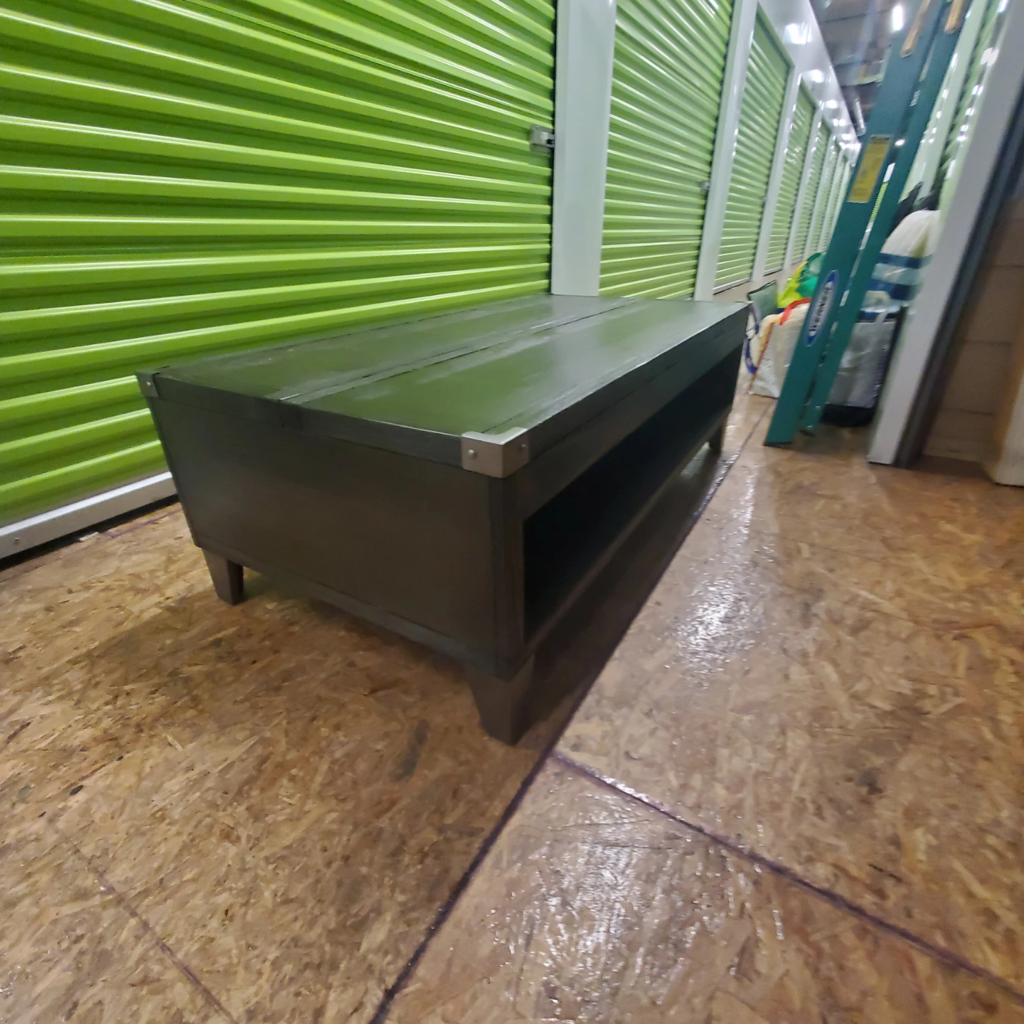Grey Wood Lift-Top Coffee Table with Power Outlets
