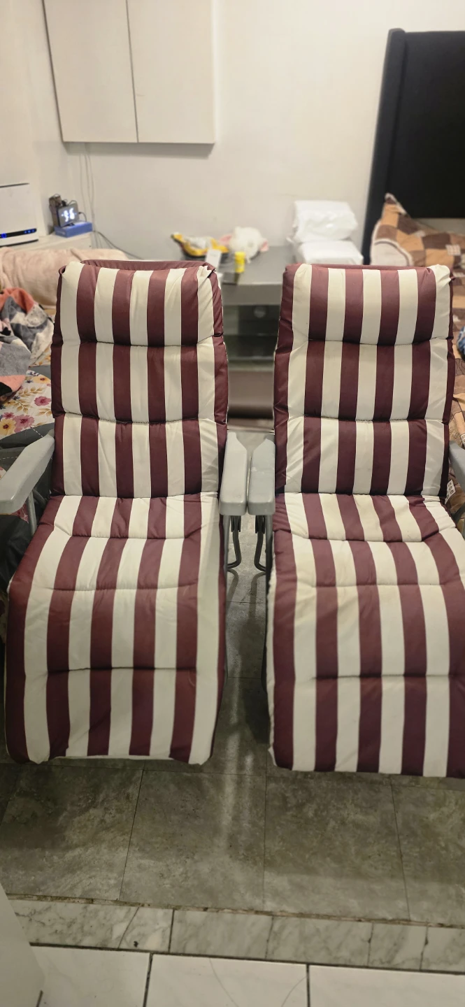 Set of Two Striped Folding Reclining Chairs