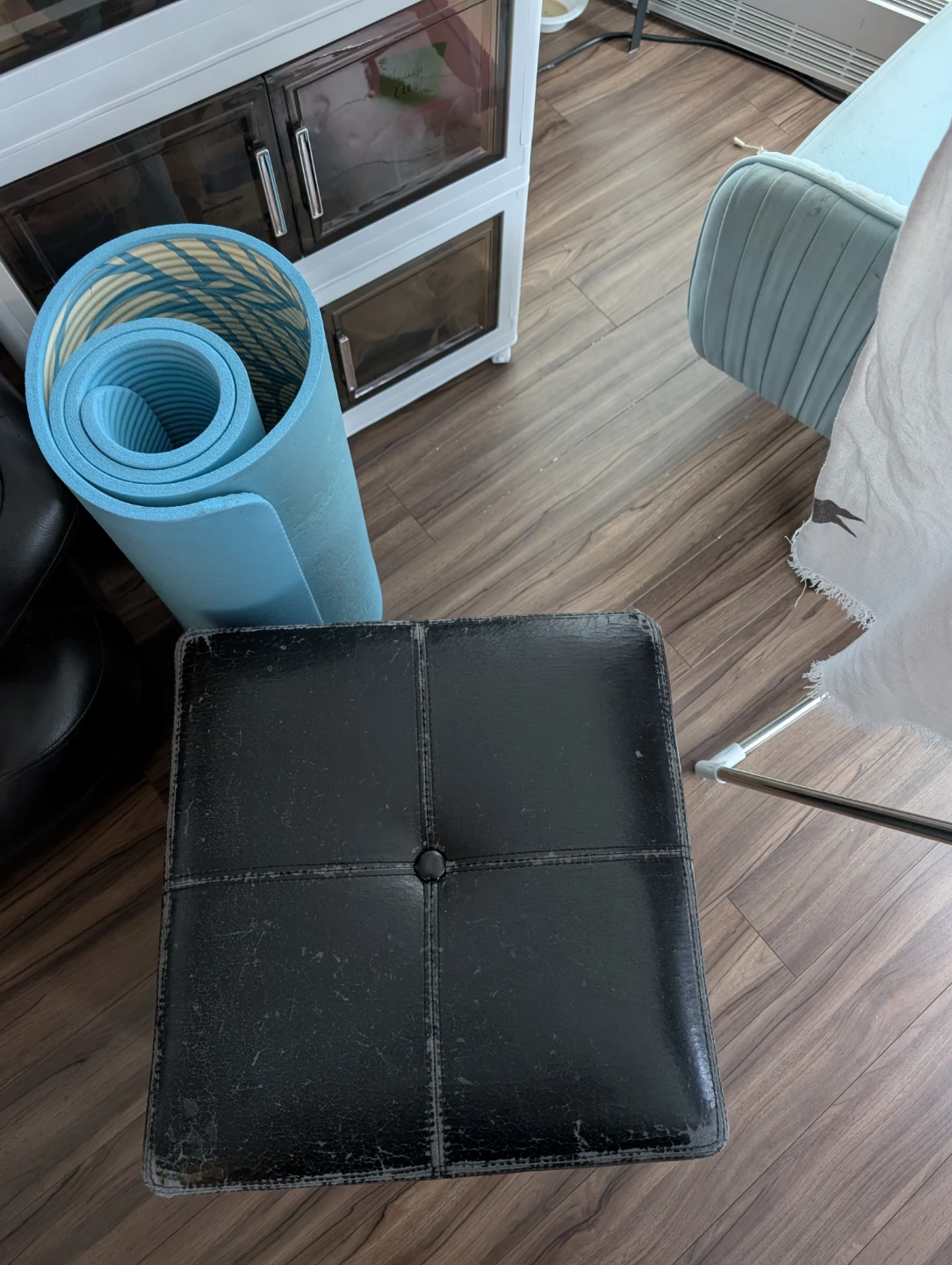 Black Square Faux Leather Ottoman
