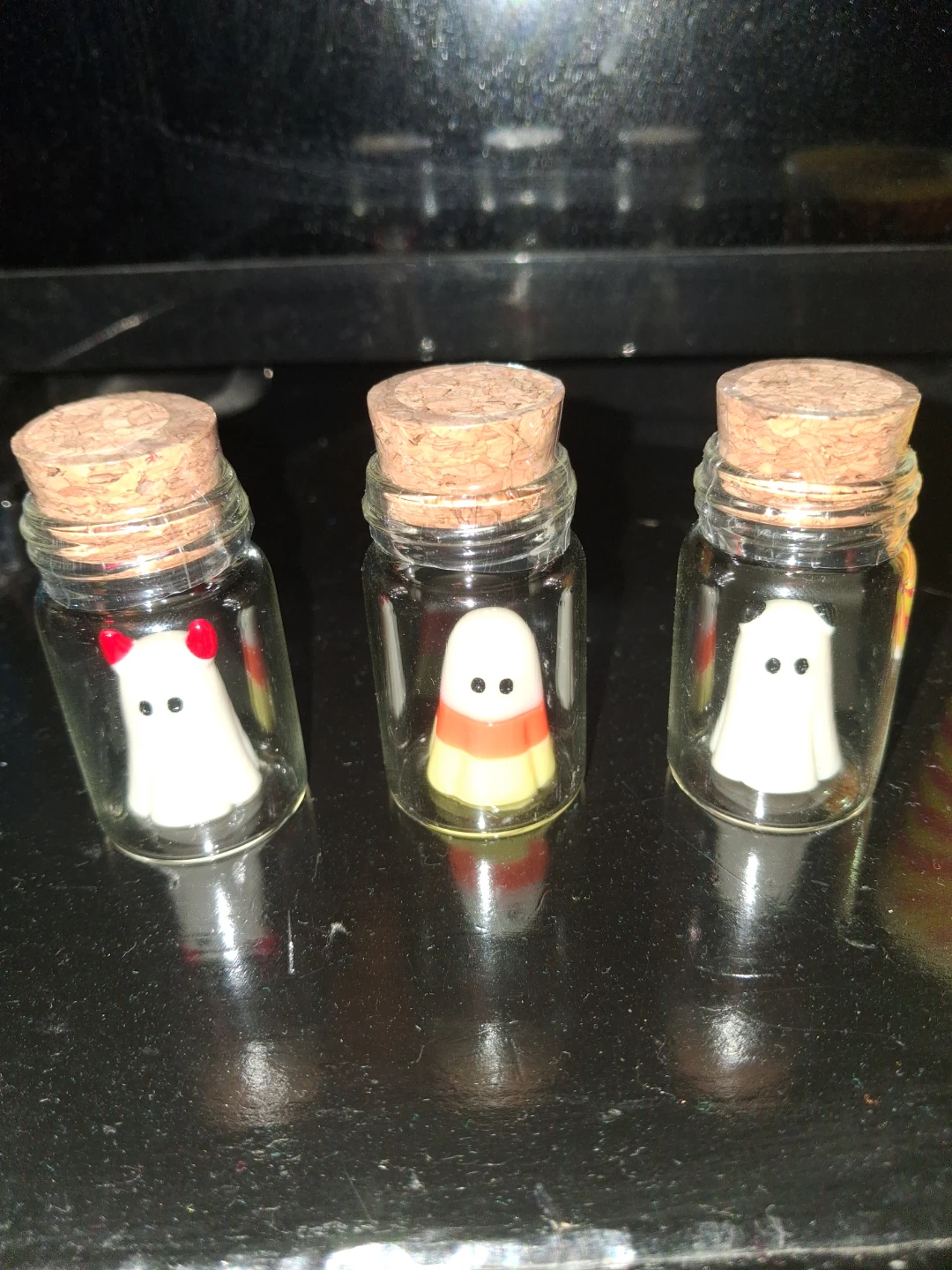 Set of 3 miniature glass ghost in a jar