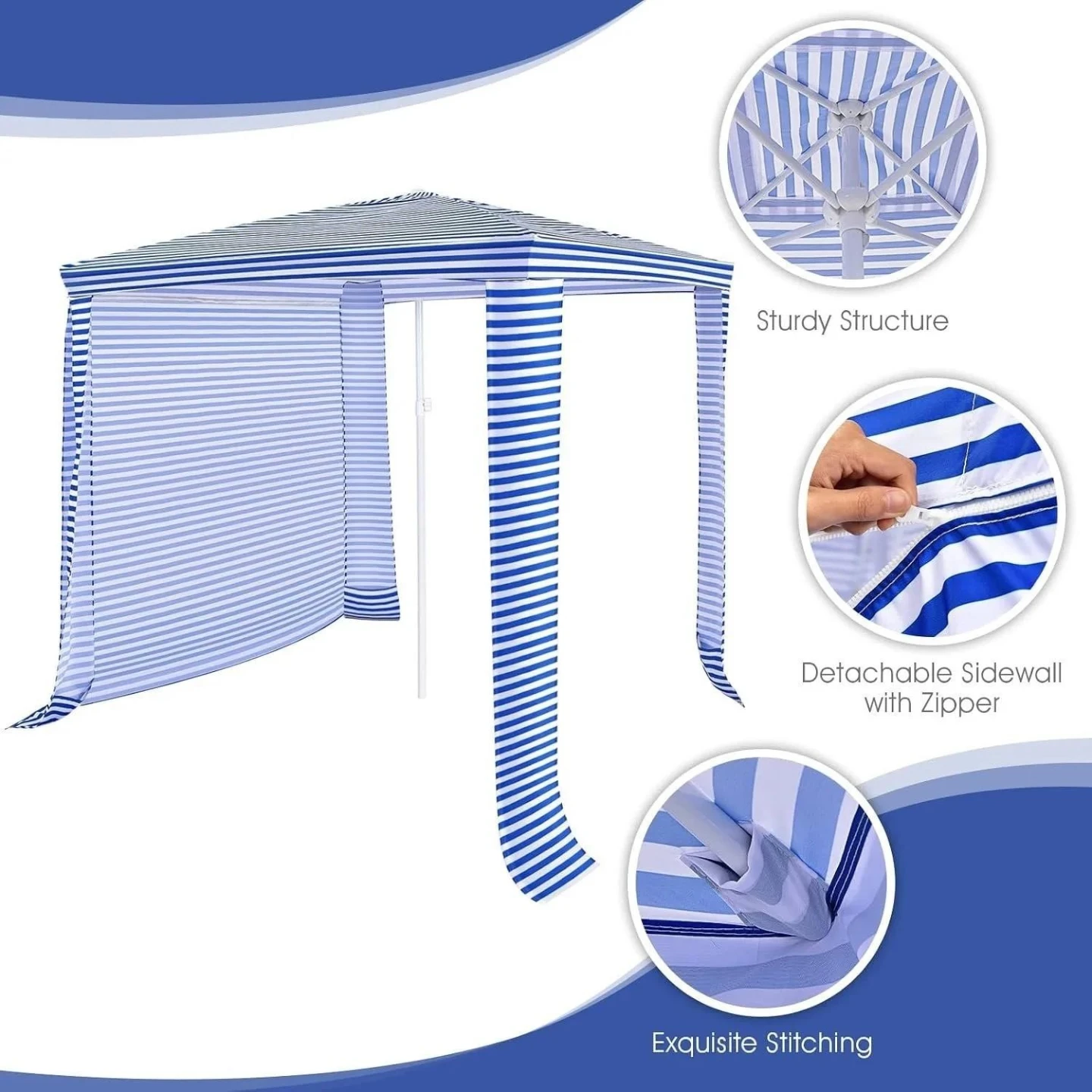 Blue and White Striped Portable Beach Canopy - photo 2