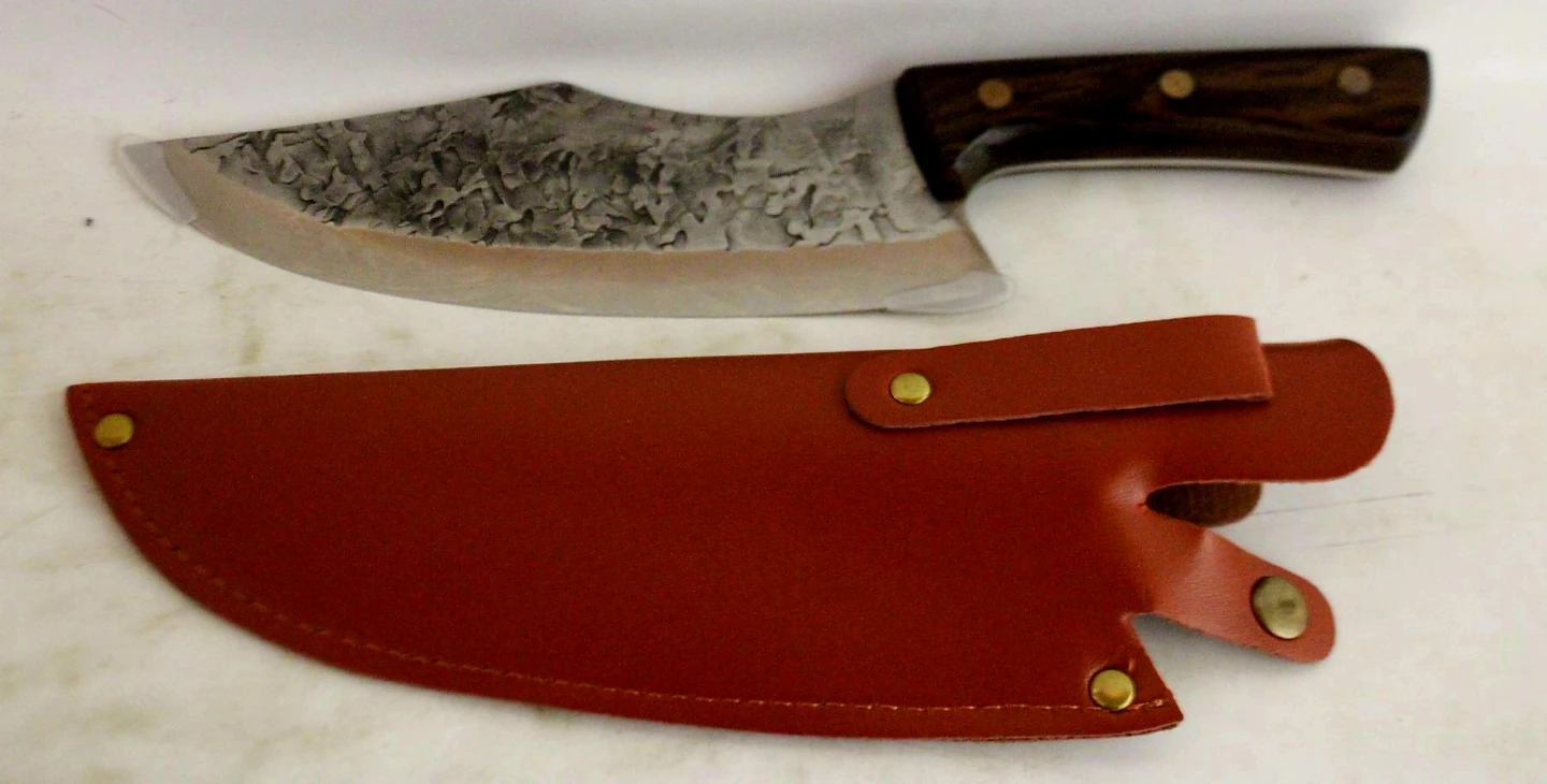 Hand-Forged Cleaver Knife with Leather Sheath