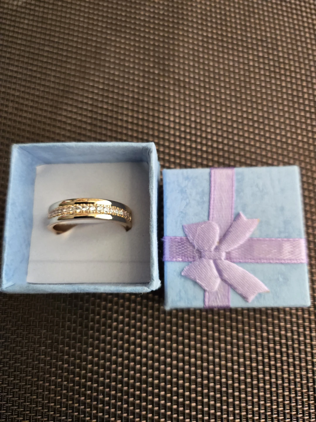 Two-Tone Gold tone Band Ring with Stones