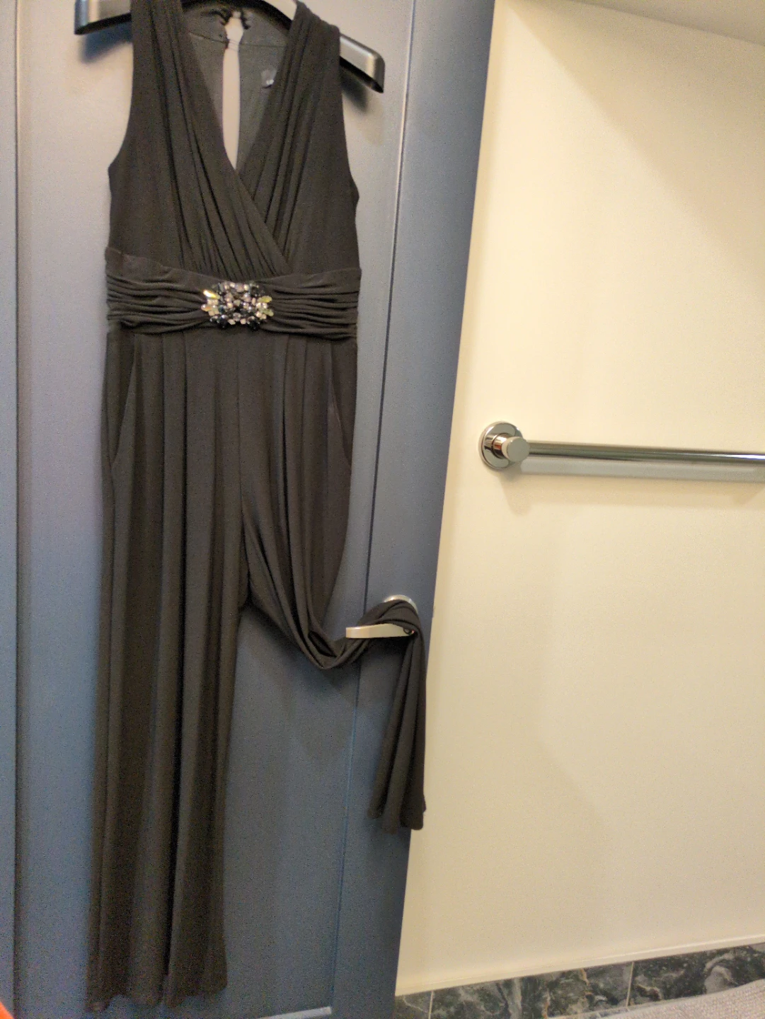 Laura Petite Black Jumpsuit with Beaded Waist Detail - photo 2