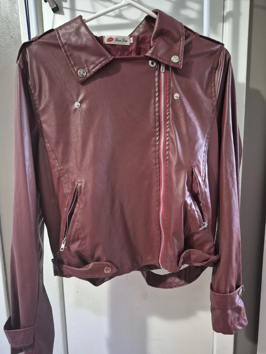 Xian Xian Burgundy Faux Leather Jacket