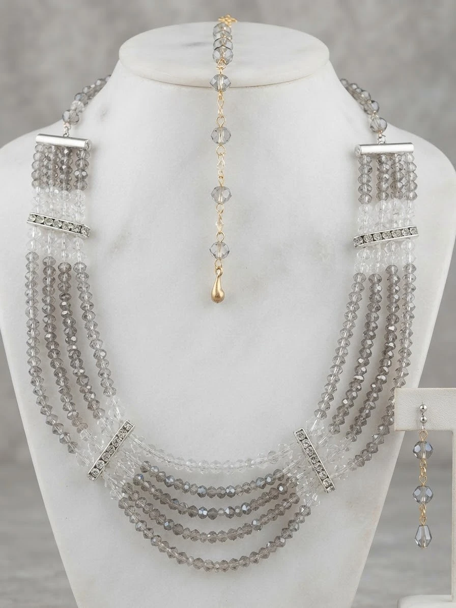 new set strand Crystal Statement Necklace & bracelet & earrings - photo 4