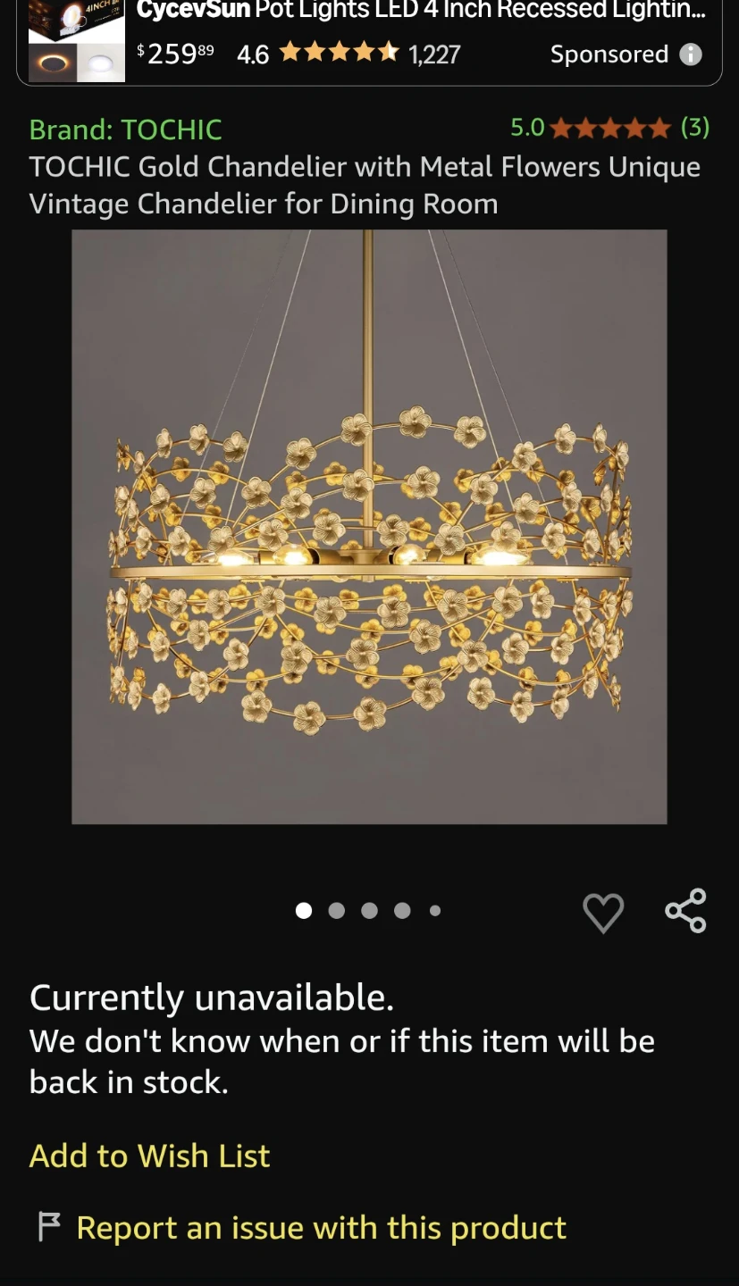 TOCHIC Gold Metal Flower Chandelier
