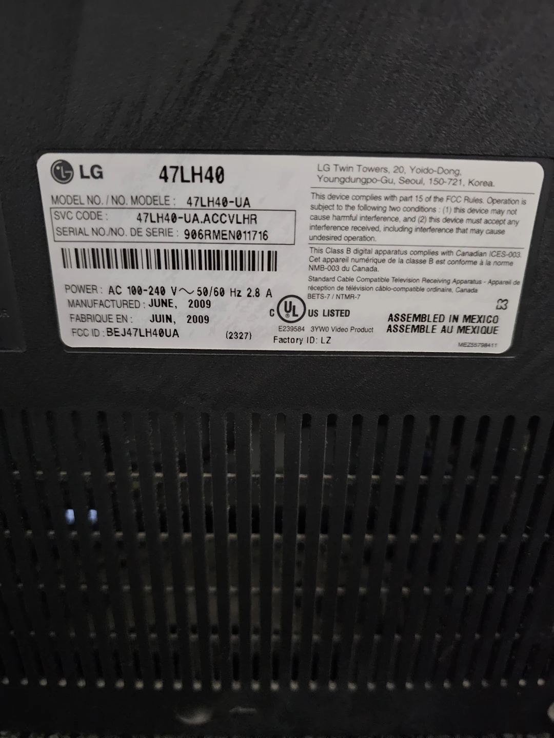 LG 47-inch 47LH40 Television - photo 4