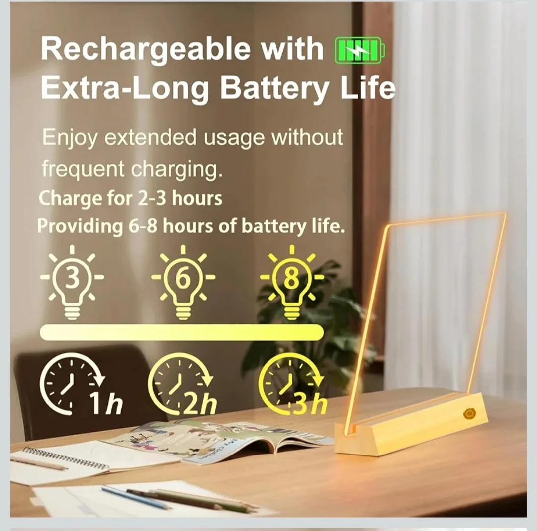 Rechargeable LED Dry Erase Note Board with Wooden Base...New - photo 2