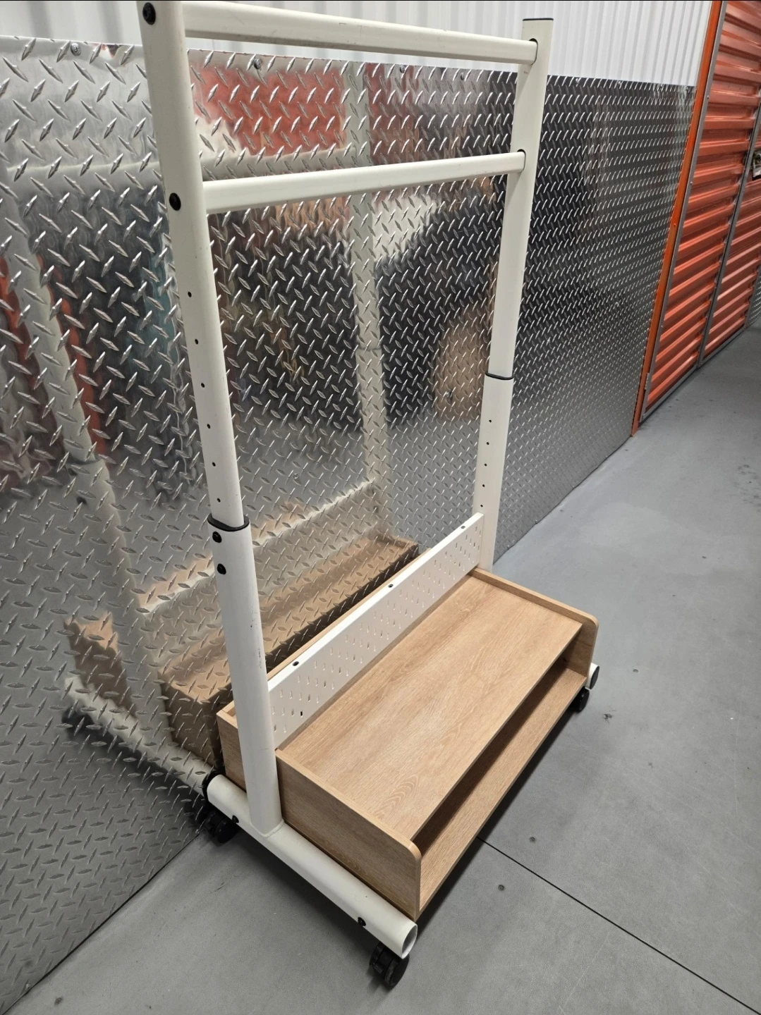 IKEA Rolling Clothes Rack with Wooden Shoe Shelf & Pegboard - photo 2