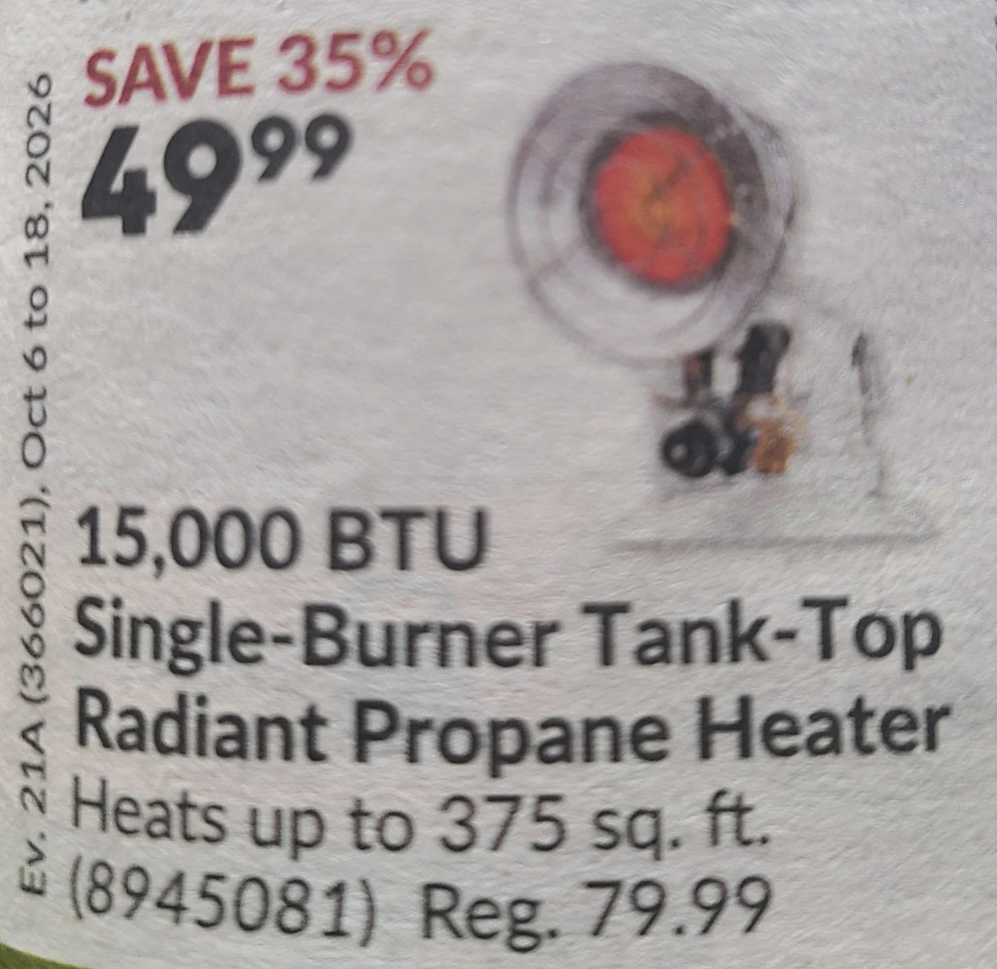 15,000 BTU Single-Burner Tank-Top Radiant Propane Heater