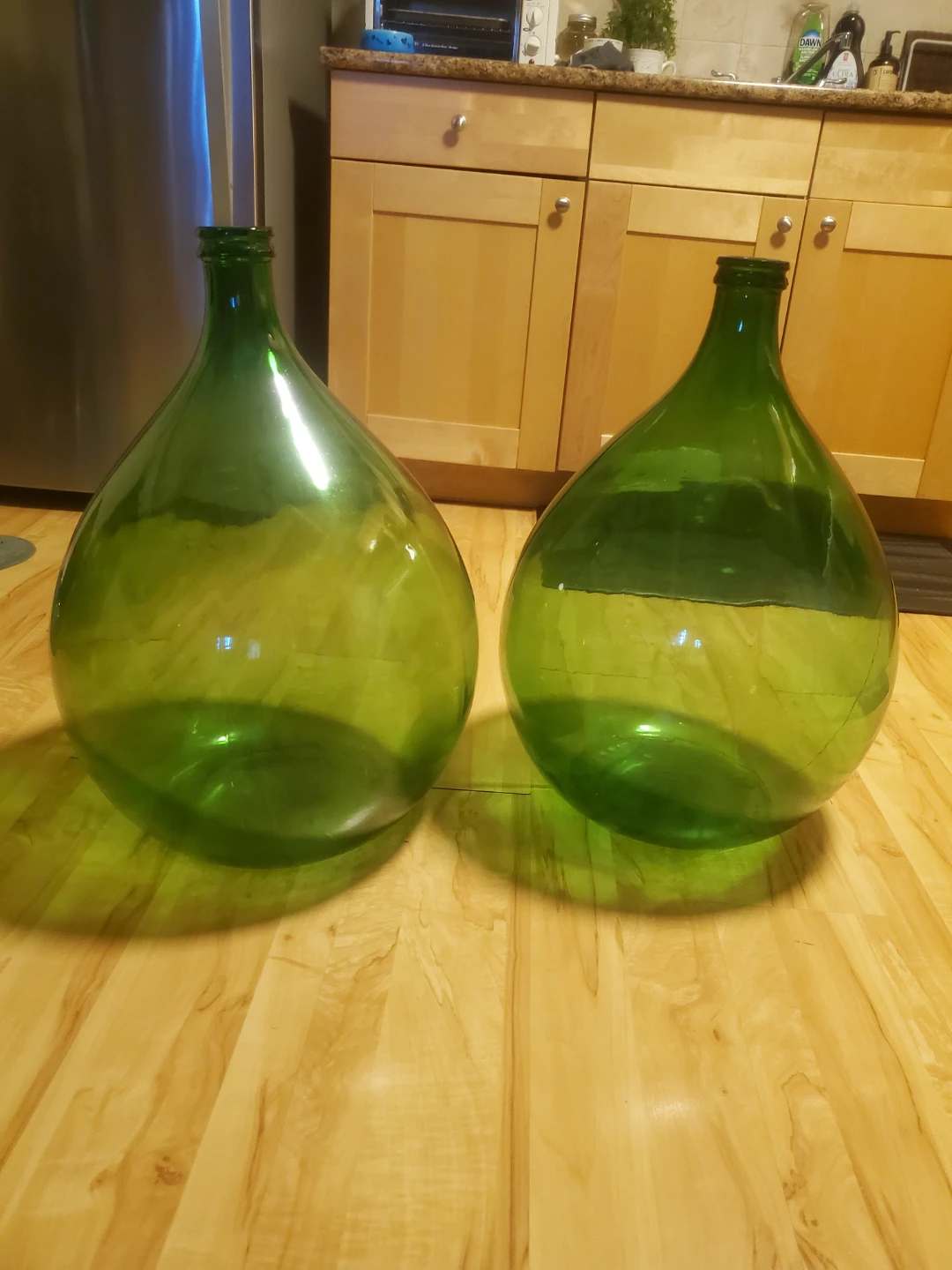Two Vintage Villani Green Glass Carboys - photo 2