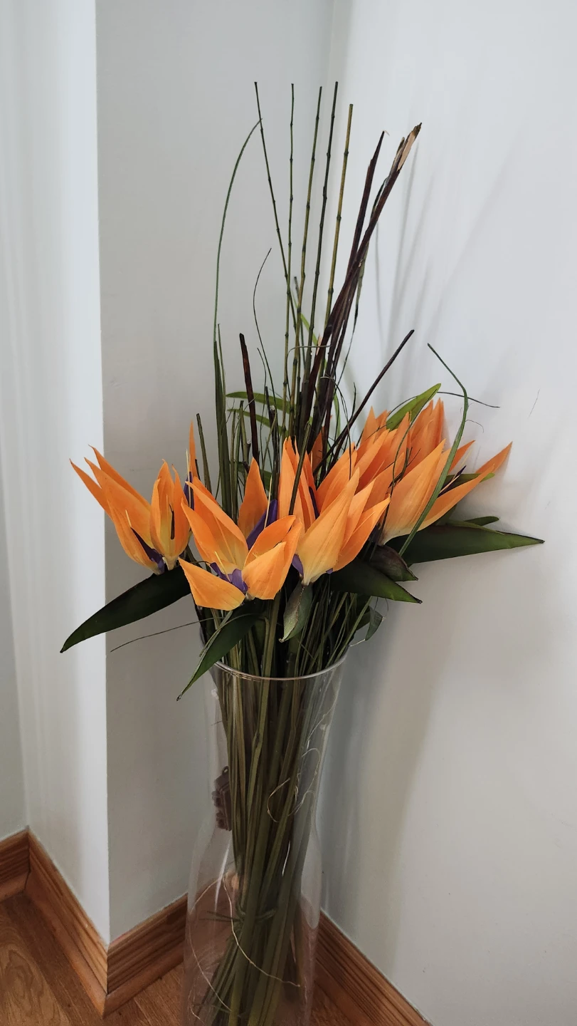 Artificial Bird of Paradise Flowers in Glass Vase - photo 2