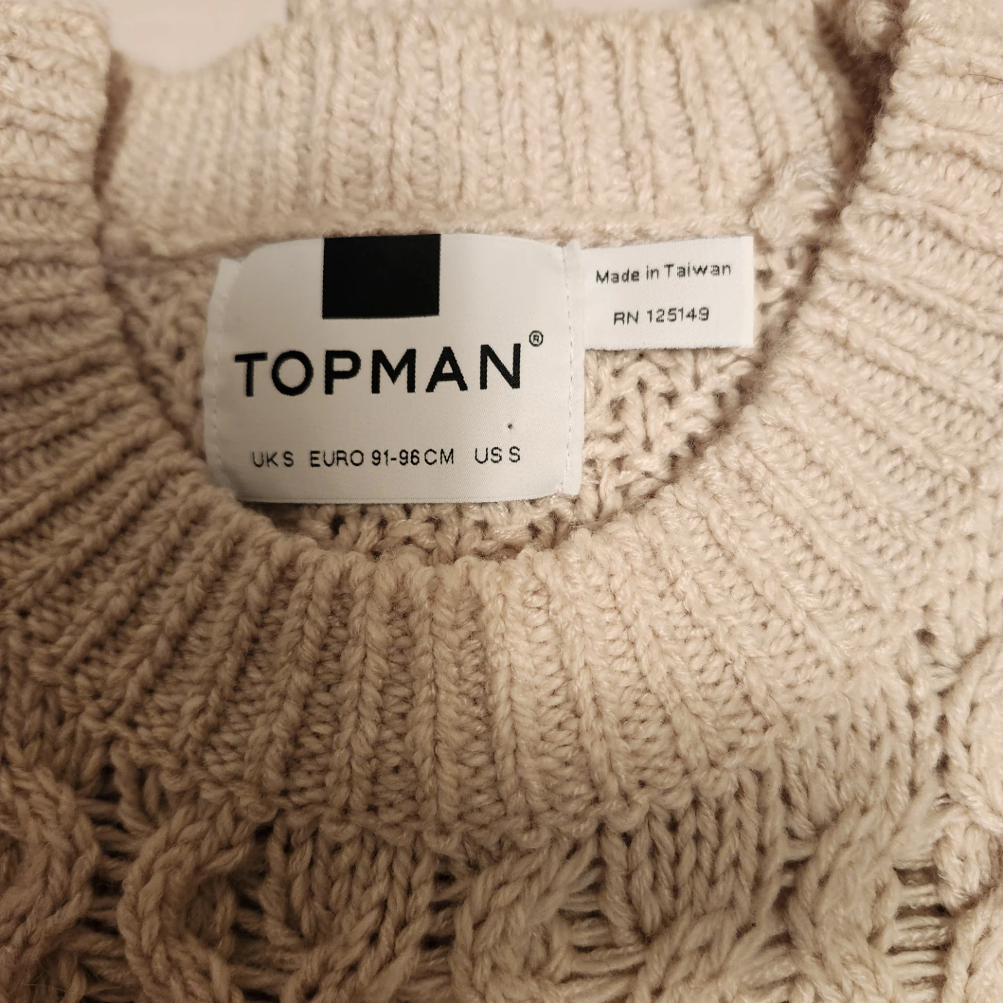 Topman Beige Cable Knit Sweater Size Small - photo 2