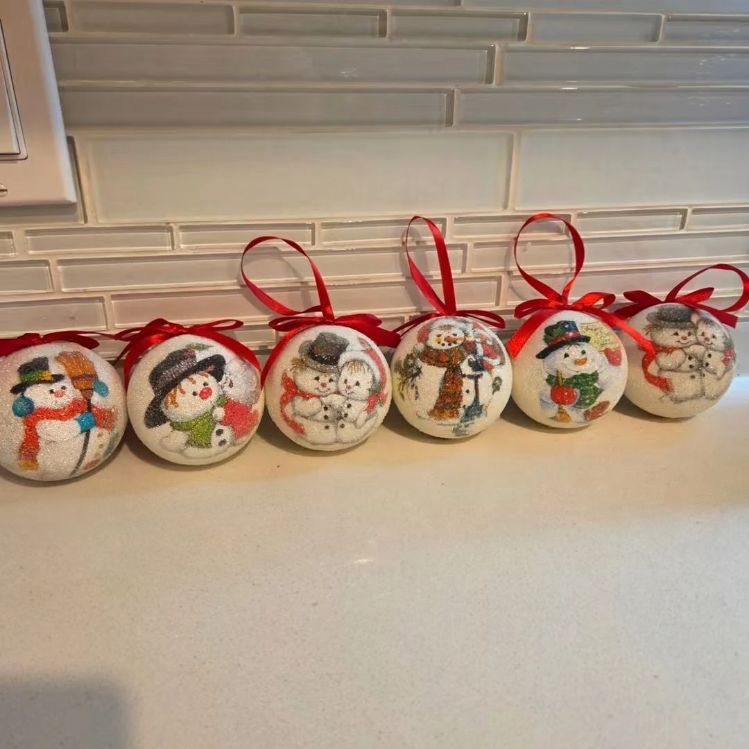 Set of 6 Glitter Snowman Christmas Ornaments
