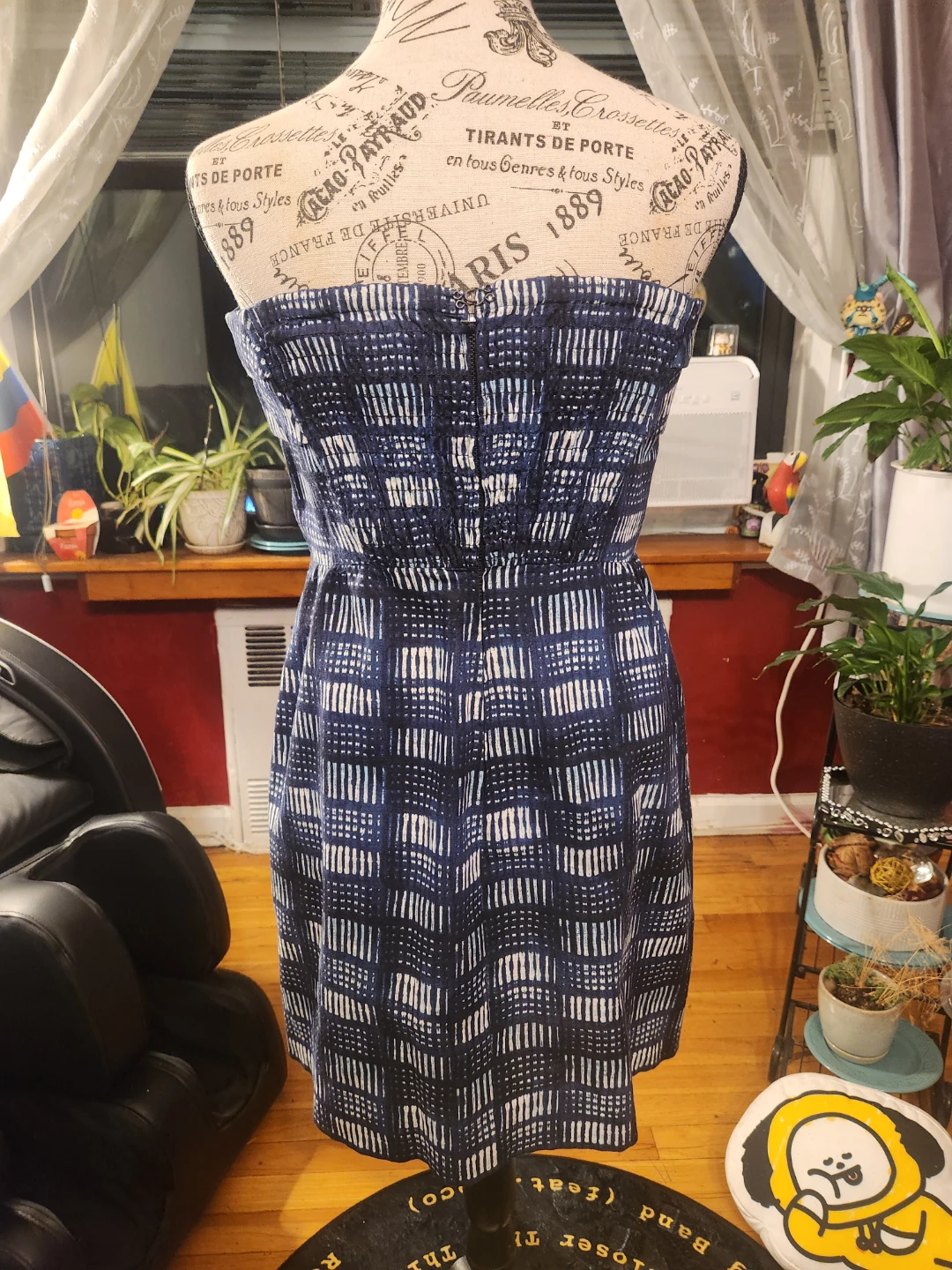 Rachel Roy Strapless Navy Blue White Linen Blend Dress - photo 4