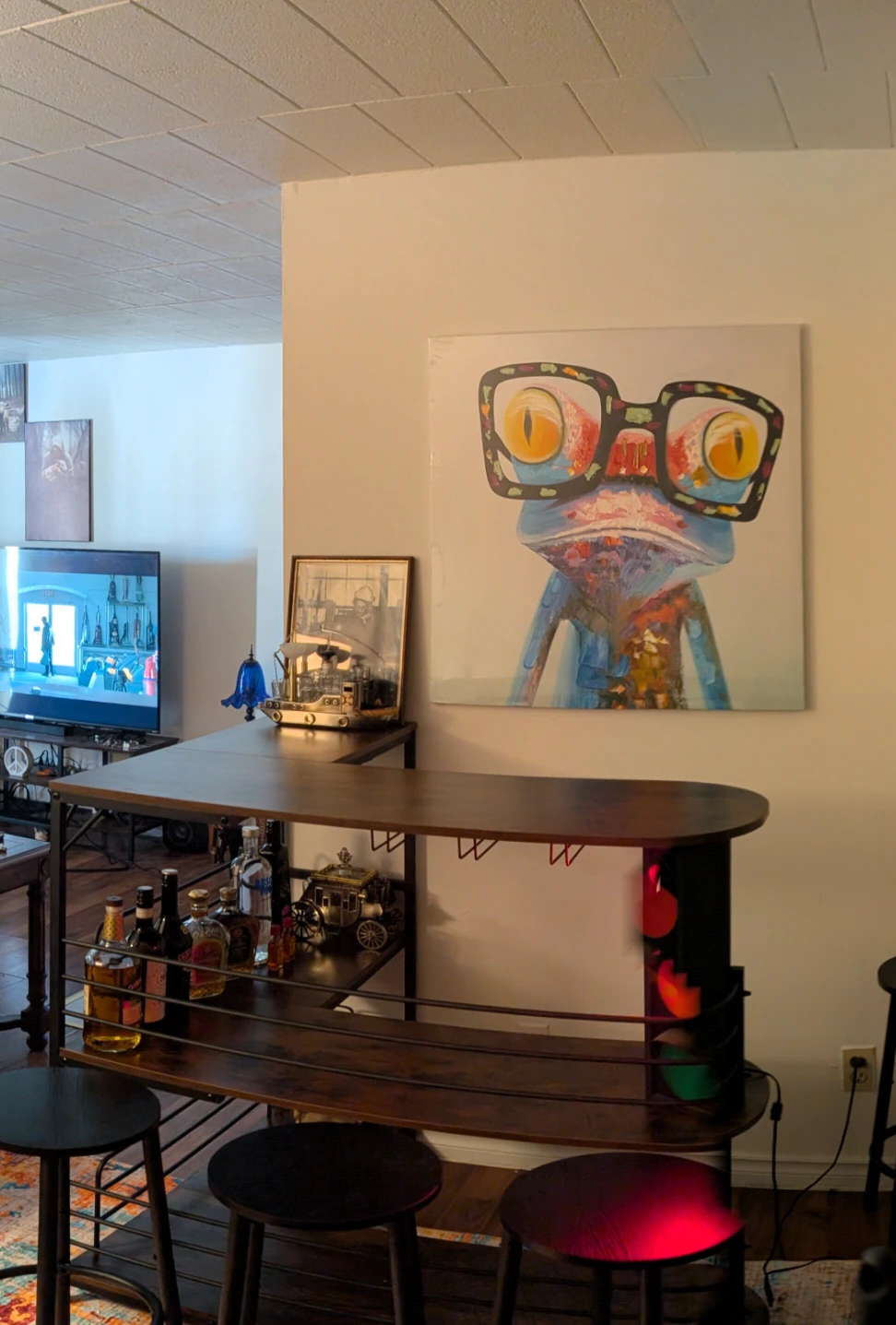 L-Shaped Home Bar with Stools
