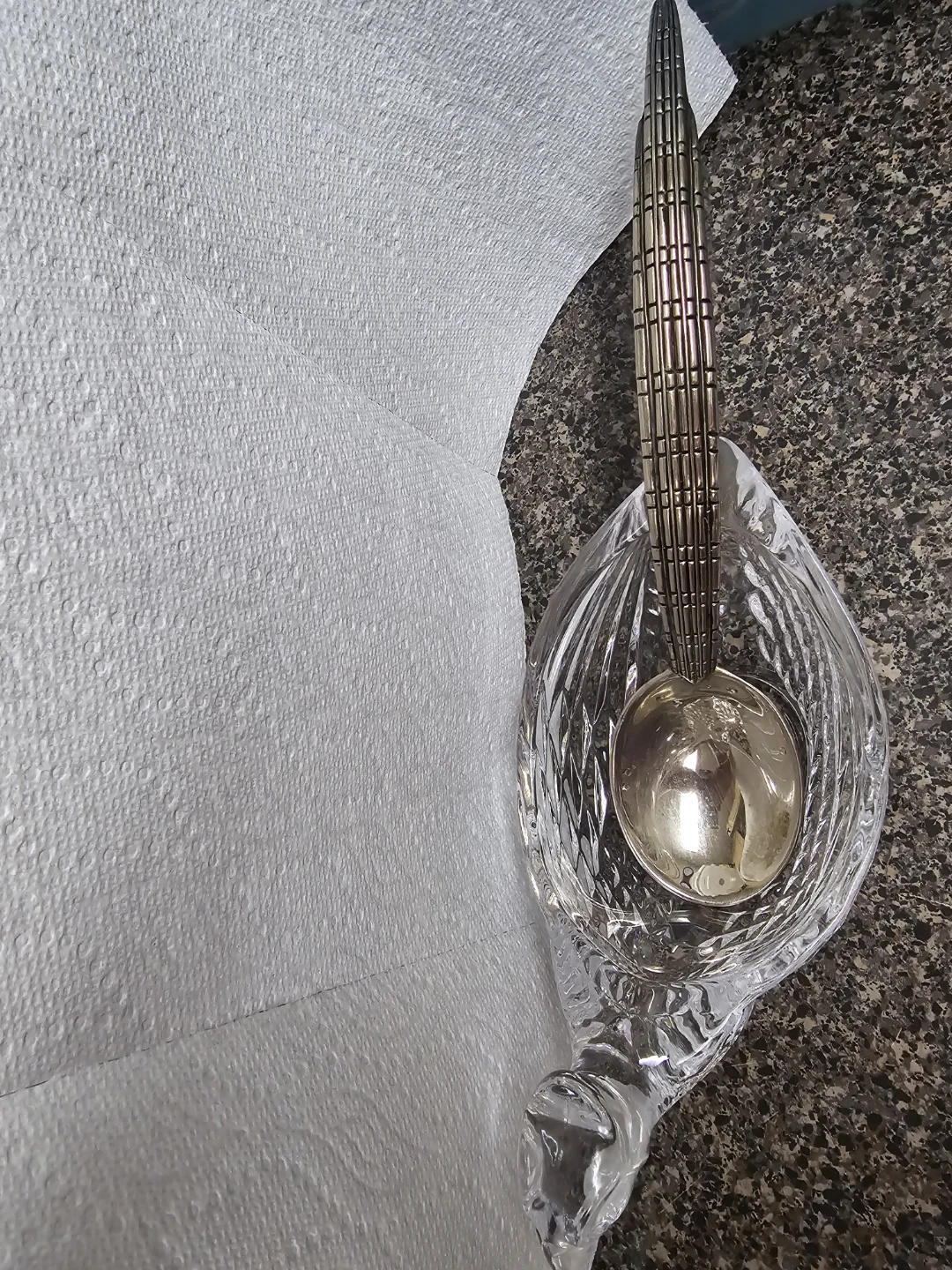 Vintage Crystal Bird Serving Dish with Metal Ladle - photo 3