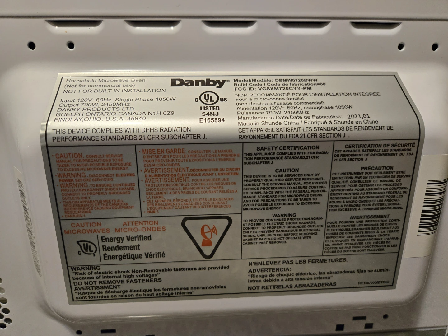 Danby DBMW0720BWW Microwave - photo 3