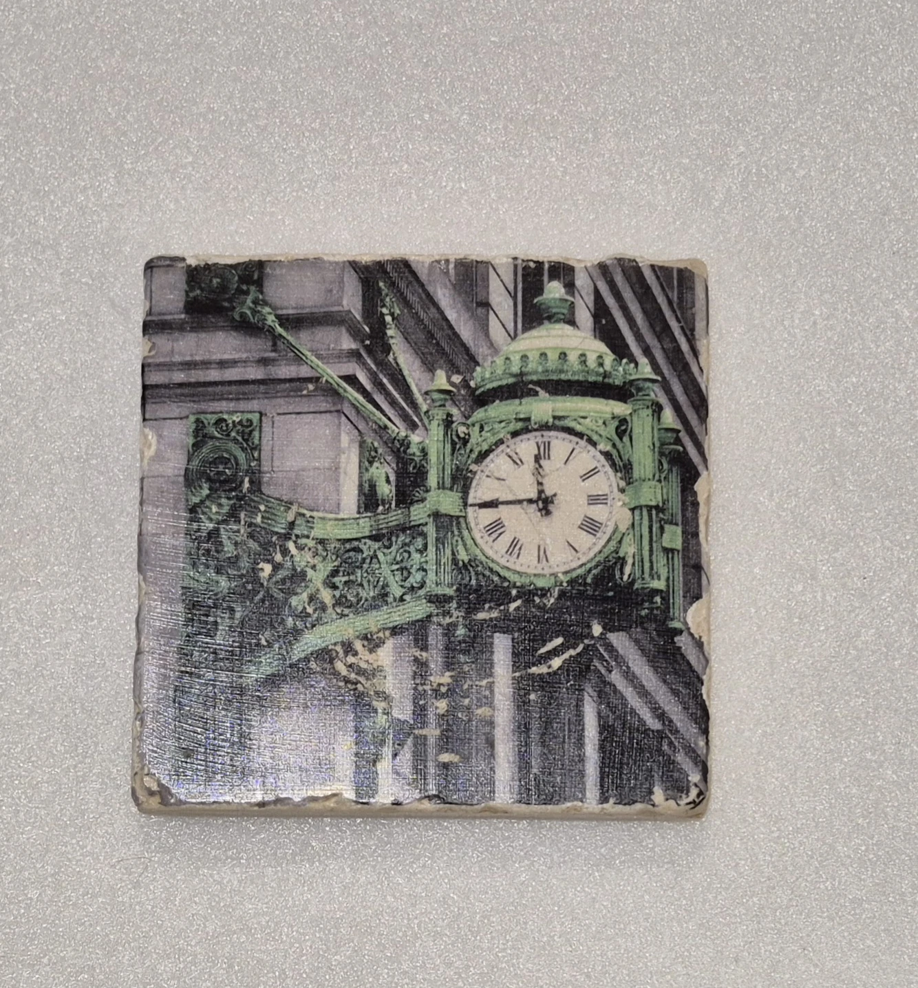Marshall Field's Stone Clock Motif Drink Coaster