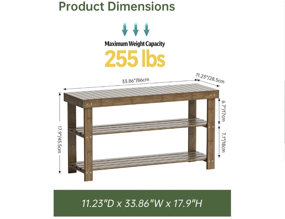Bamboo 3-Tier Shoe Bench (box packed) - photo 2