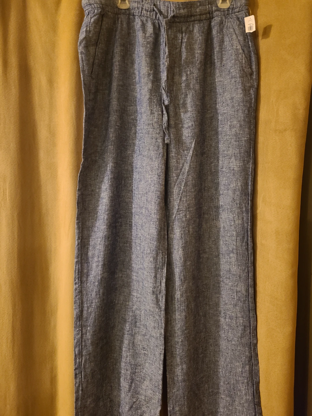 Blue Linen Blend Drawstring Pants size L tall