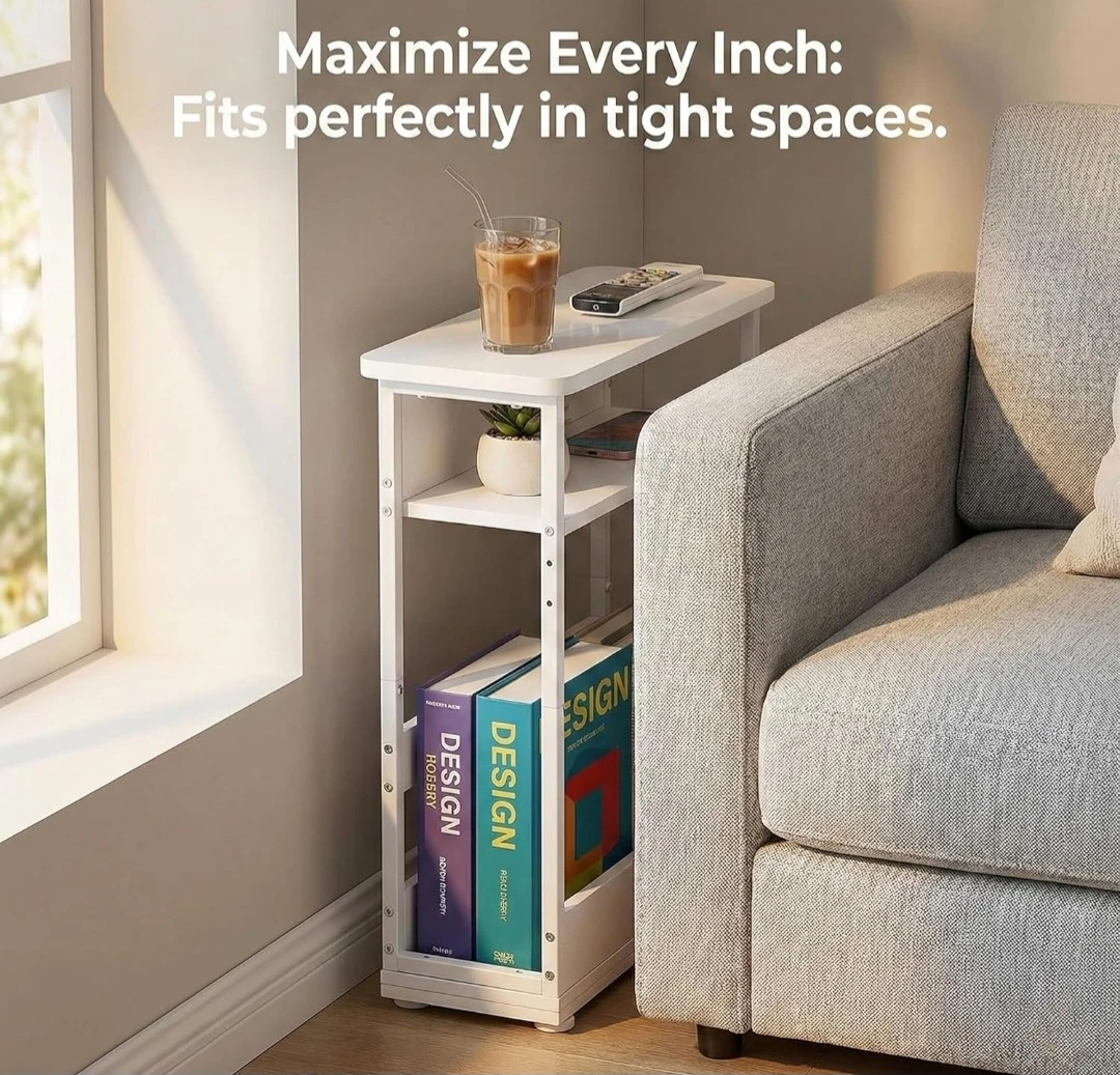 Slim White Side Table with Shelves - photo 5