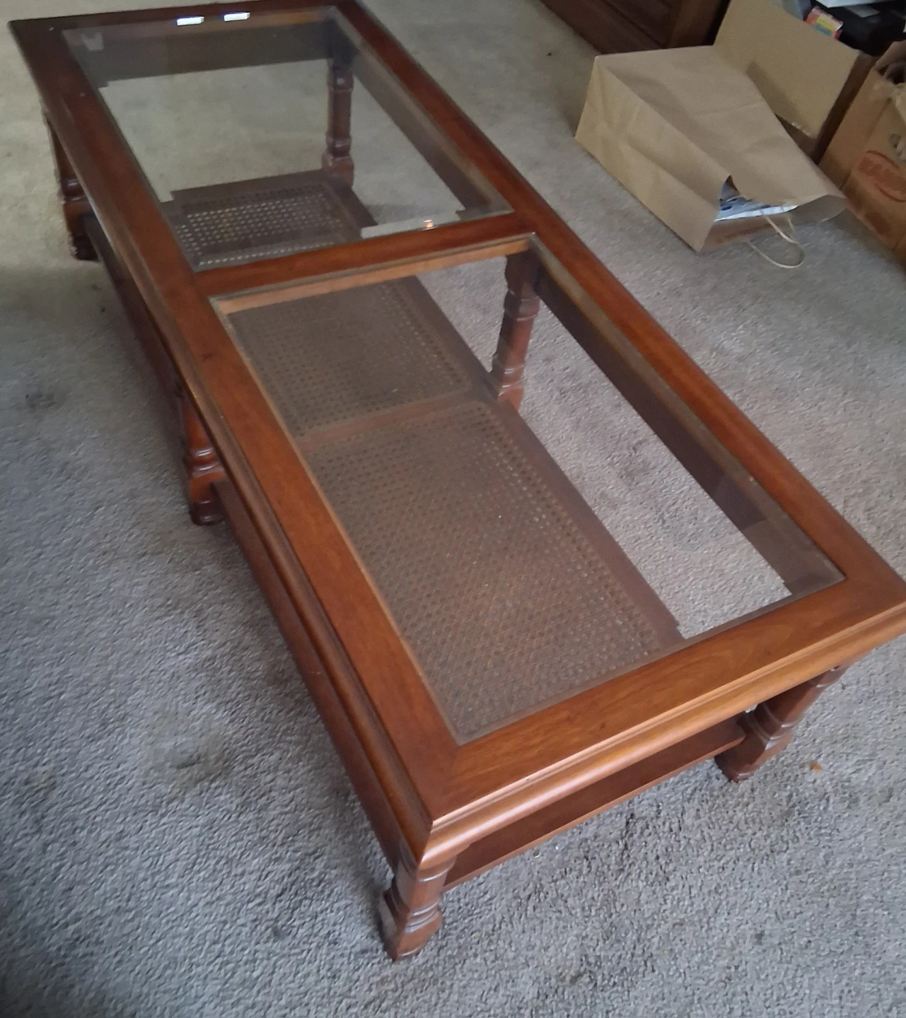 Wooden Coffee Table with Glass Top and 2 matching end tables
