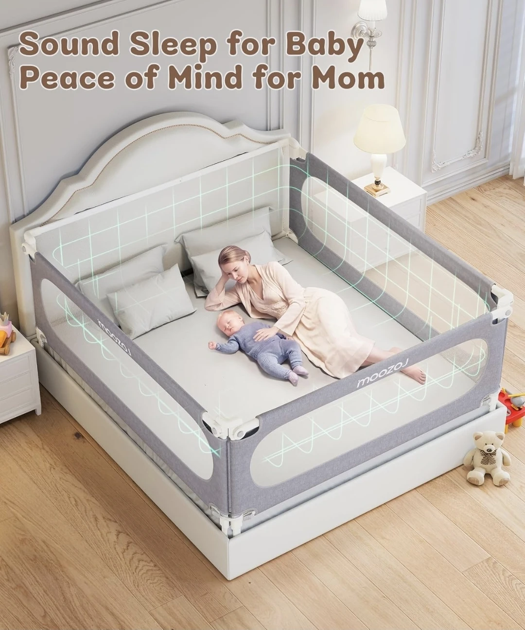 NEW - Moozoj Gray Bed Rail Guard King Size - photo 3