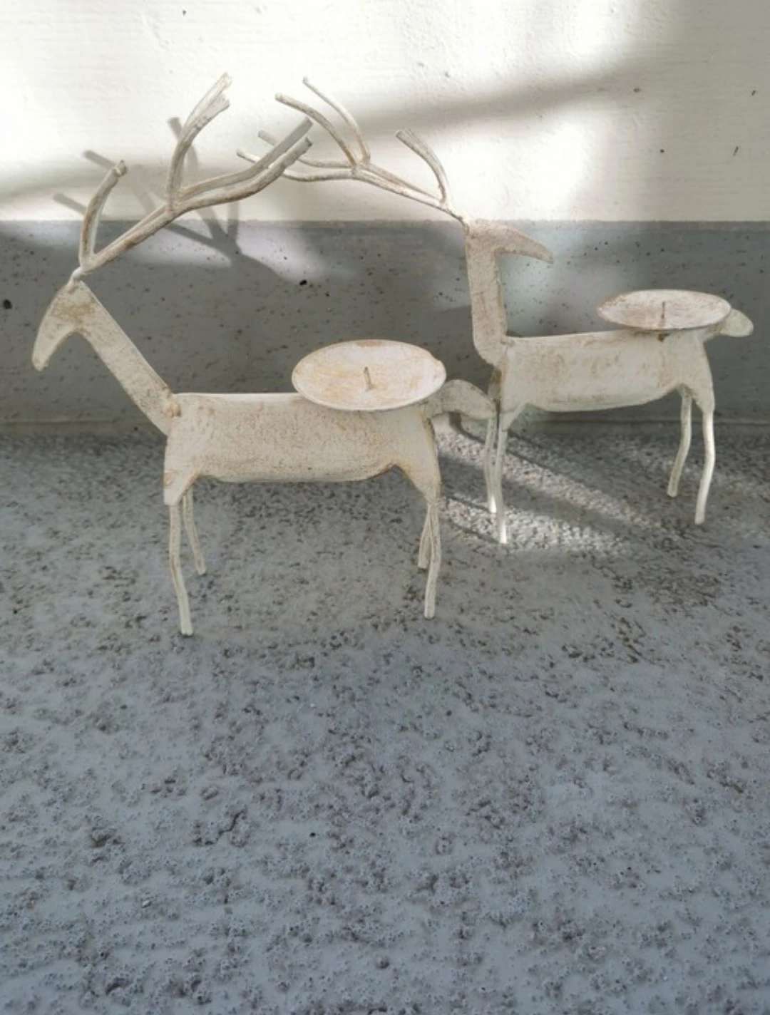 Rustic Metal Reindeer Pillar Candle Holders Pair Christmas Decor - photo 2