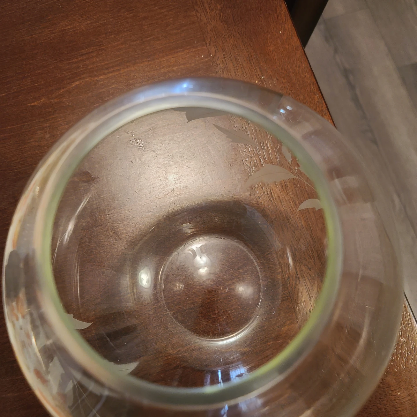 Etched Floral Glass Bowl Vase - photo 2