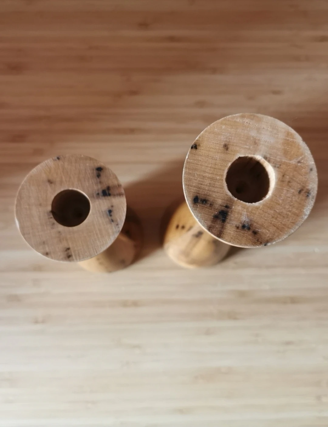 Vintage MCM Turned Wood Candle Holders Set Scandinavian Style - photo 3