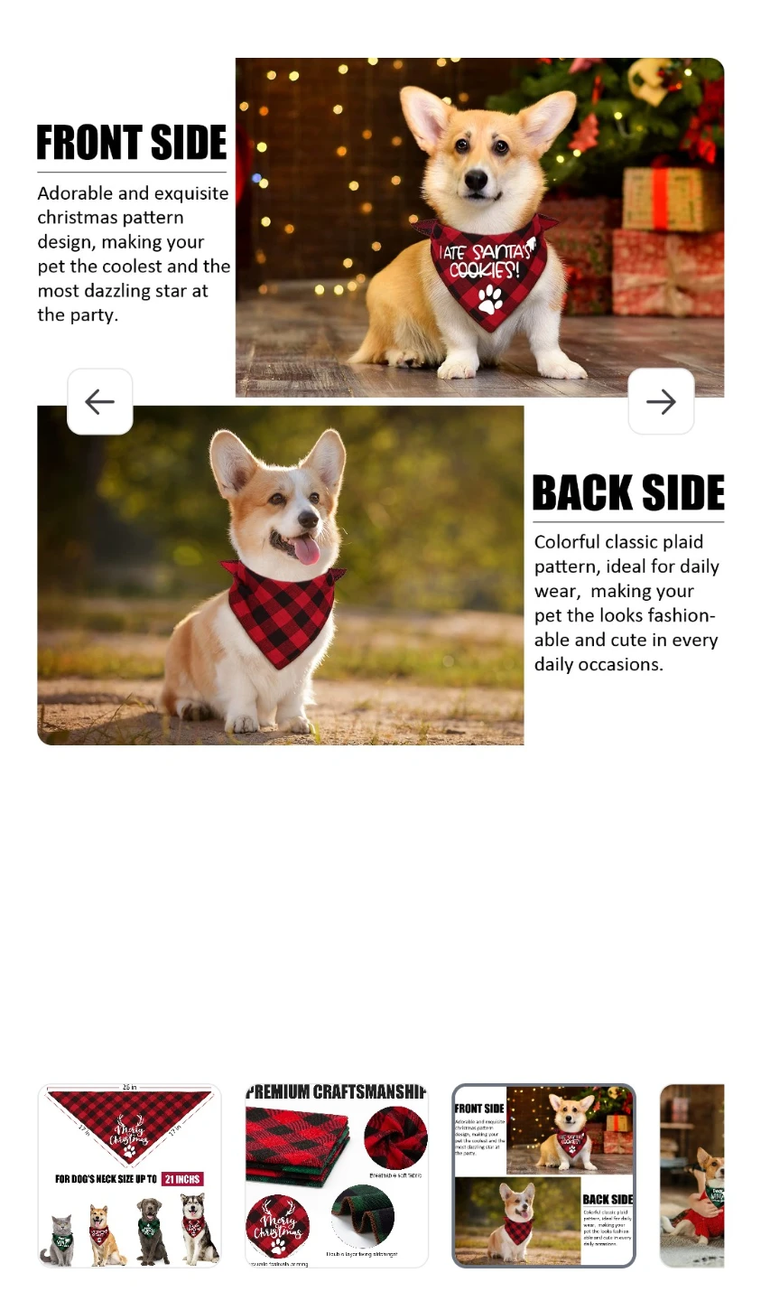 Set of 4 Christmas Holiday Dog Bandanas - photo 5